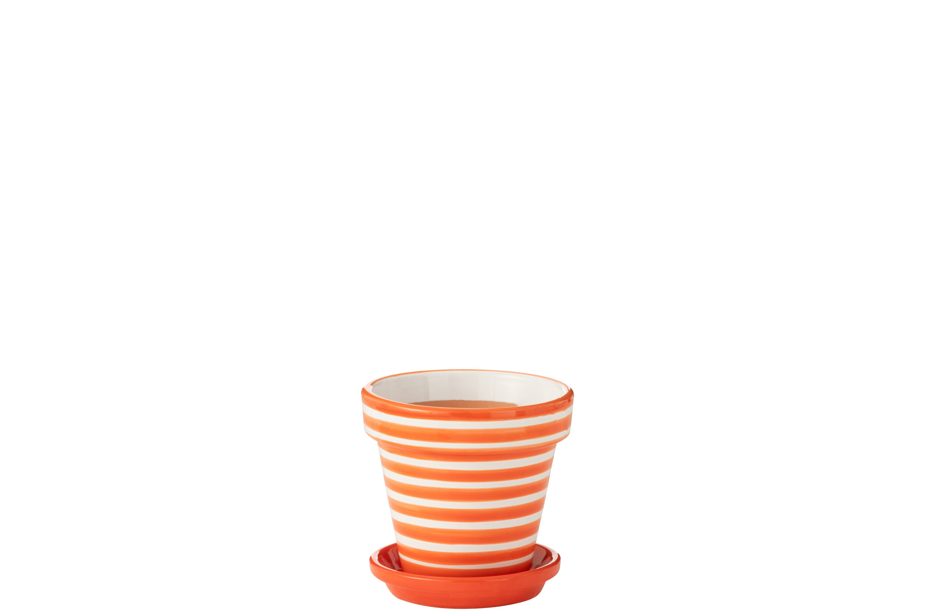 J-Line bloempot Granada Stripes Handmade + Painted - keramiek - oranje