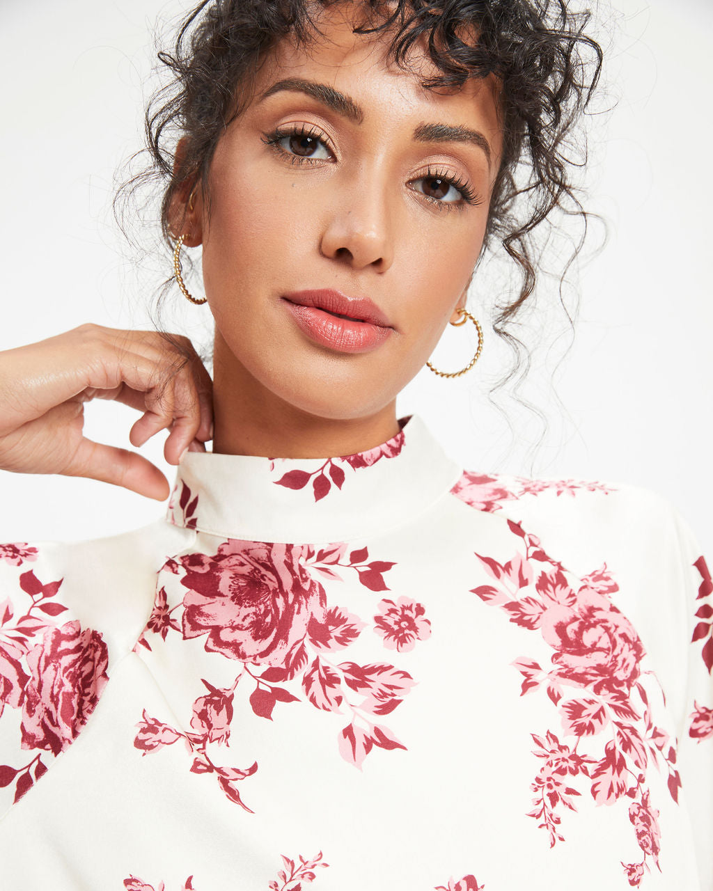 All I Ever Need Satin Floral Mock Neck Top - Se7enfashion