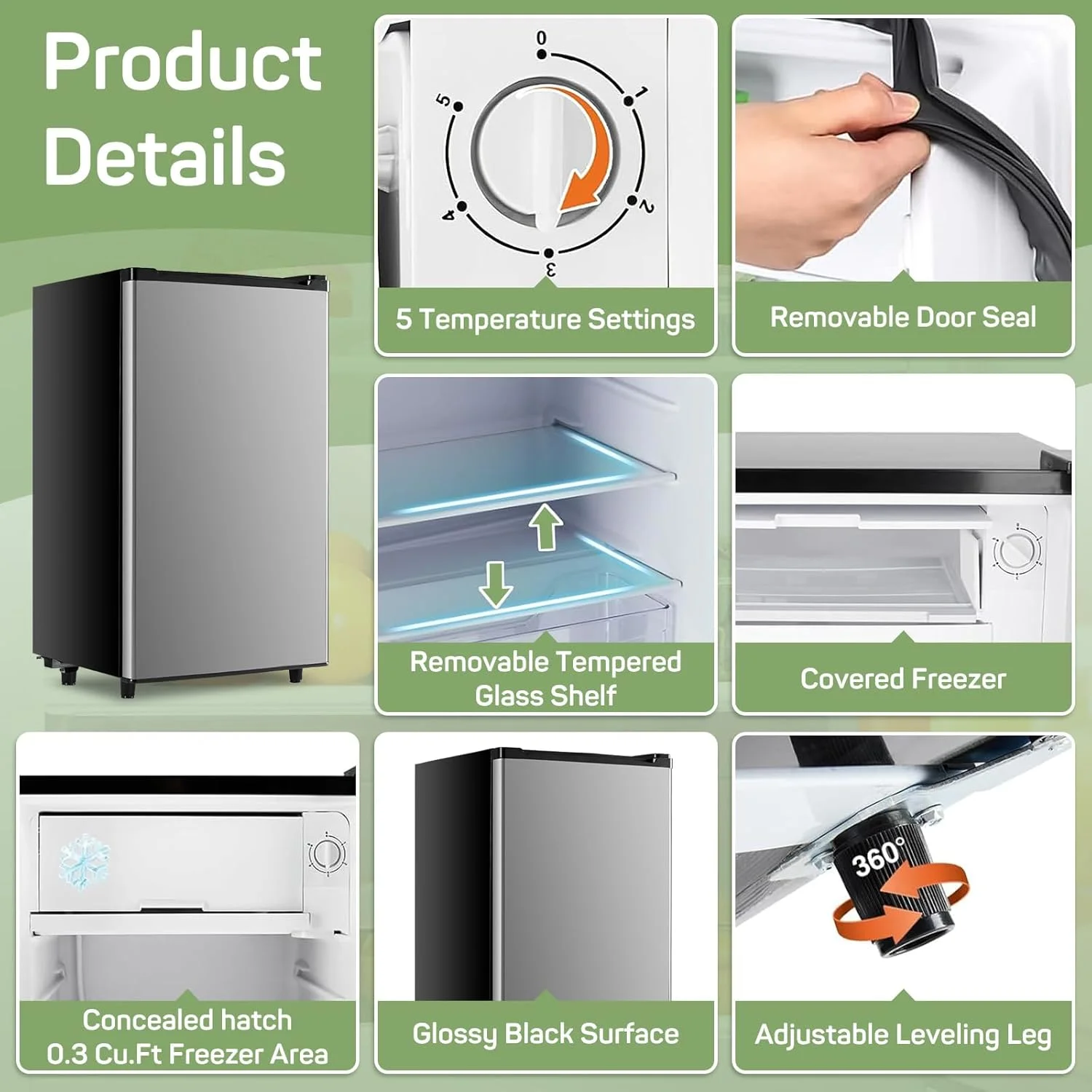 Simenmax 3.2 Cu.ft Single Door Mini Fridge,Silver - Image 6