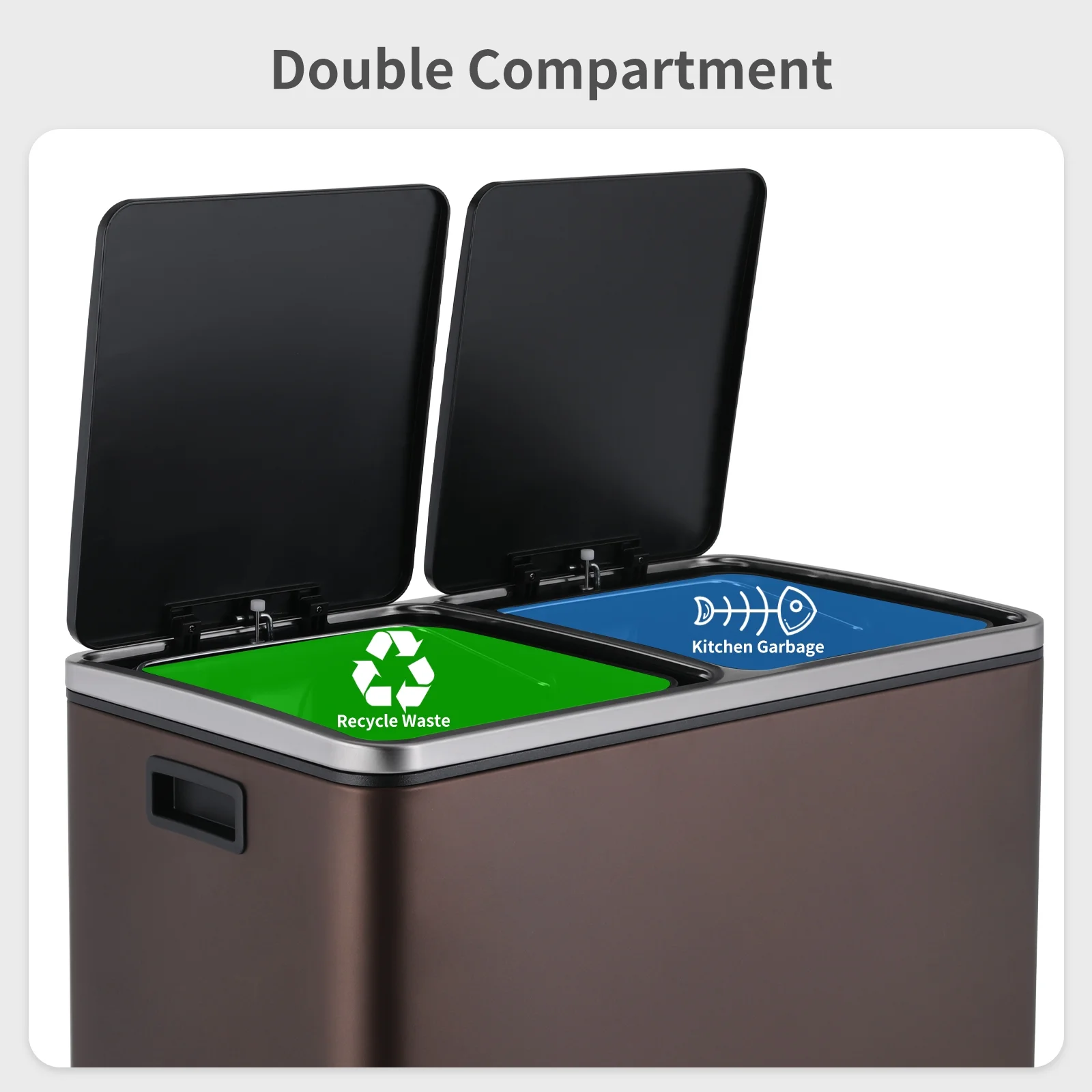 LAZY BUDDY Dual Garbage Can, Stainless Steel 16 Gallon Step Kitchen Trash Can with Soft-Close Lid, Double Compartment Garbage Recycling Bin - Image 45