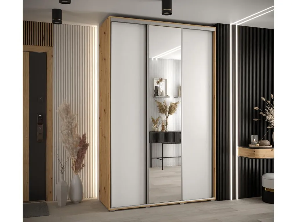 Armario Davos 3 corredero 235,2x150x60 cm 3 puertas artisan/blanco/plata uwa3168176