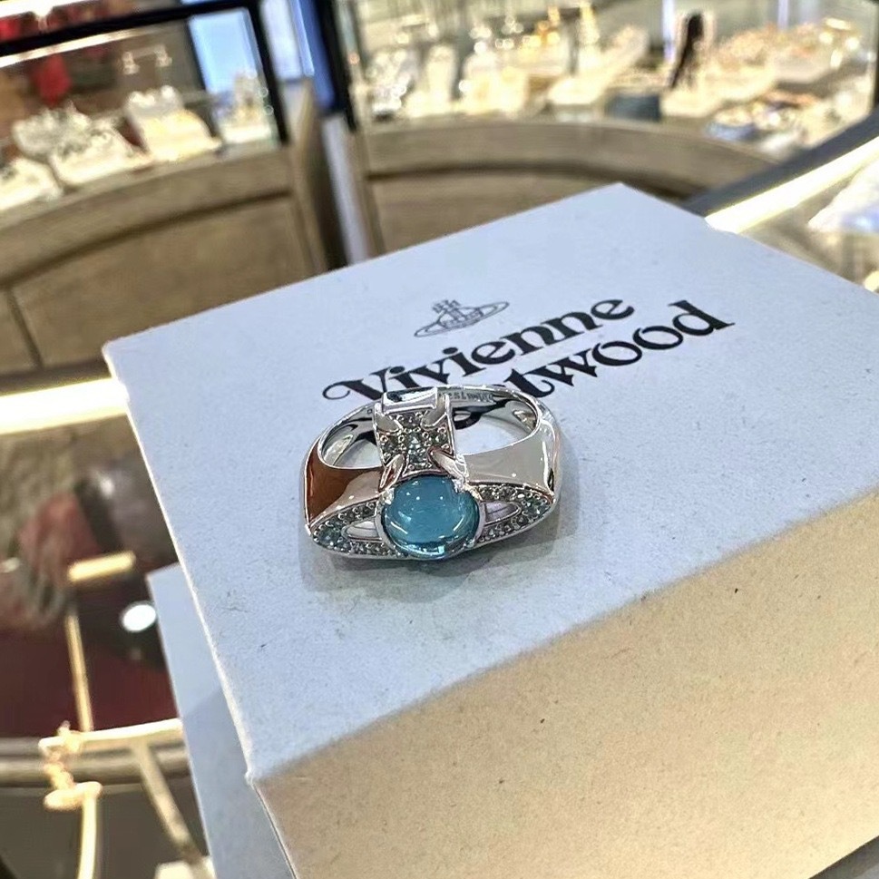 Vivienne Westwood Lake Blue Lucky Bead Saturn Ring - Original Replica Club