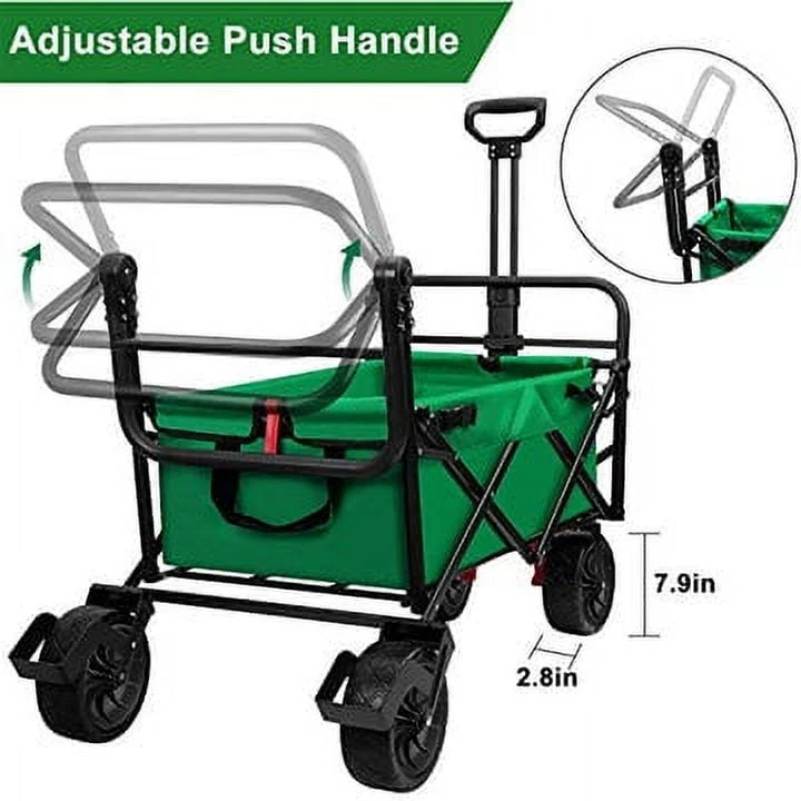 BEAU JARDIN Folding Wagon Cart With Brake Free Standing Collapsible Utility Camping Grocery Canvas Fabric Sturdy Portable Rolling Buggies Outdoor Garden Sport HeavyDuty Shopping Cart Push Wagon Green - Image 6