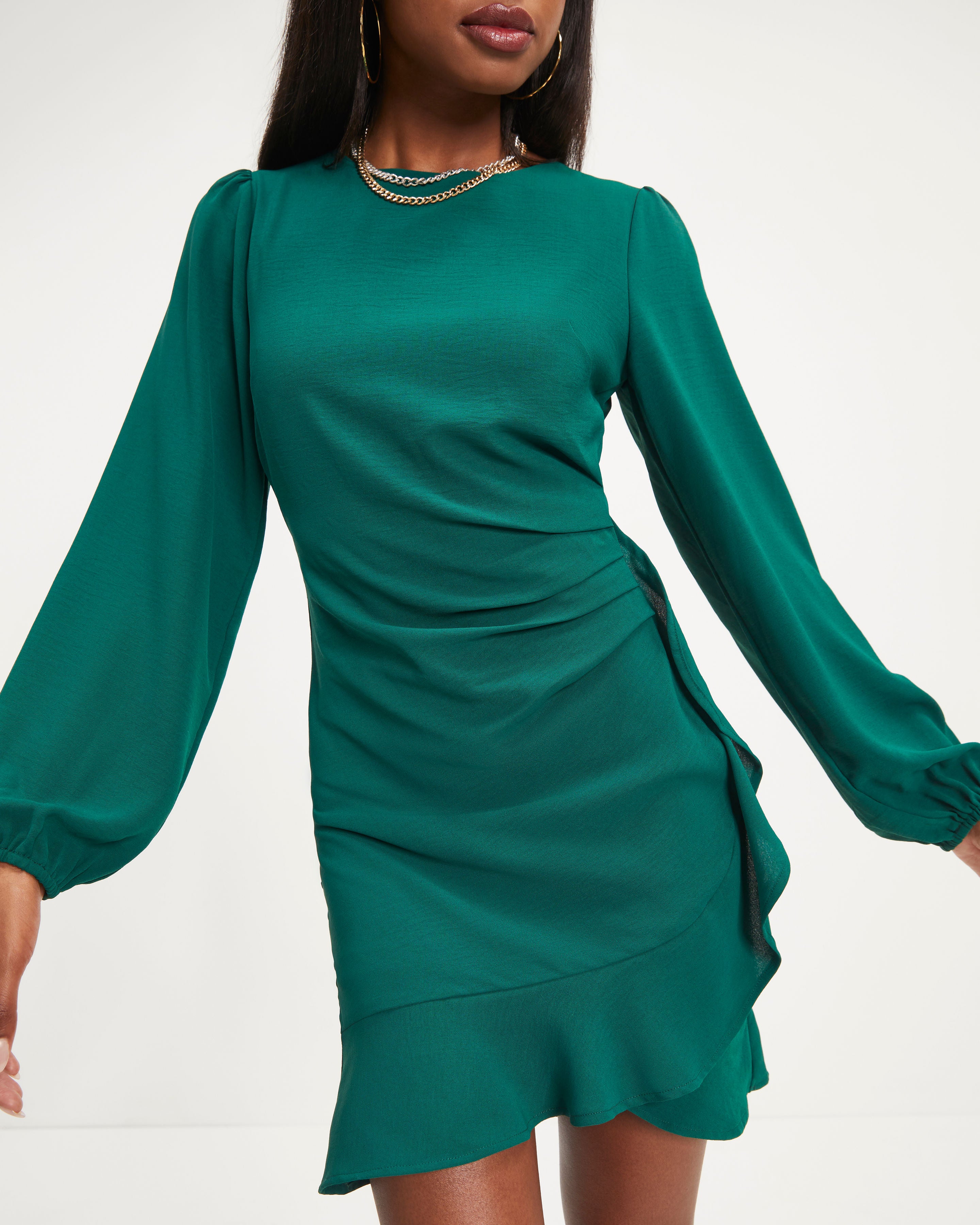 Stay Classy Drape Ruffle Mini Dress - Pine - Se7enfashion