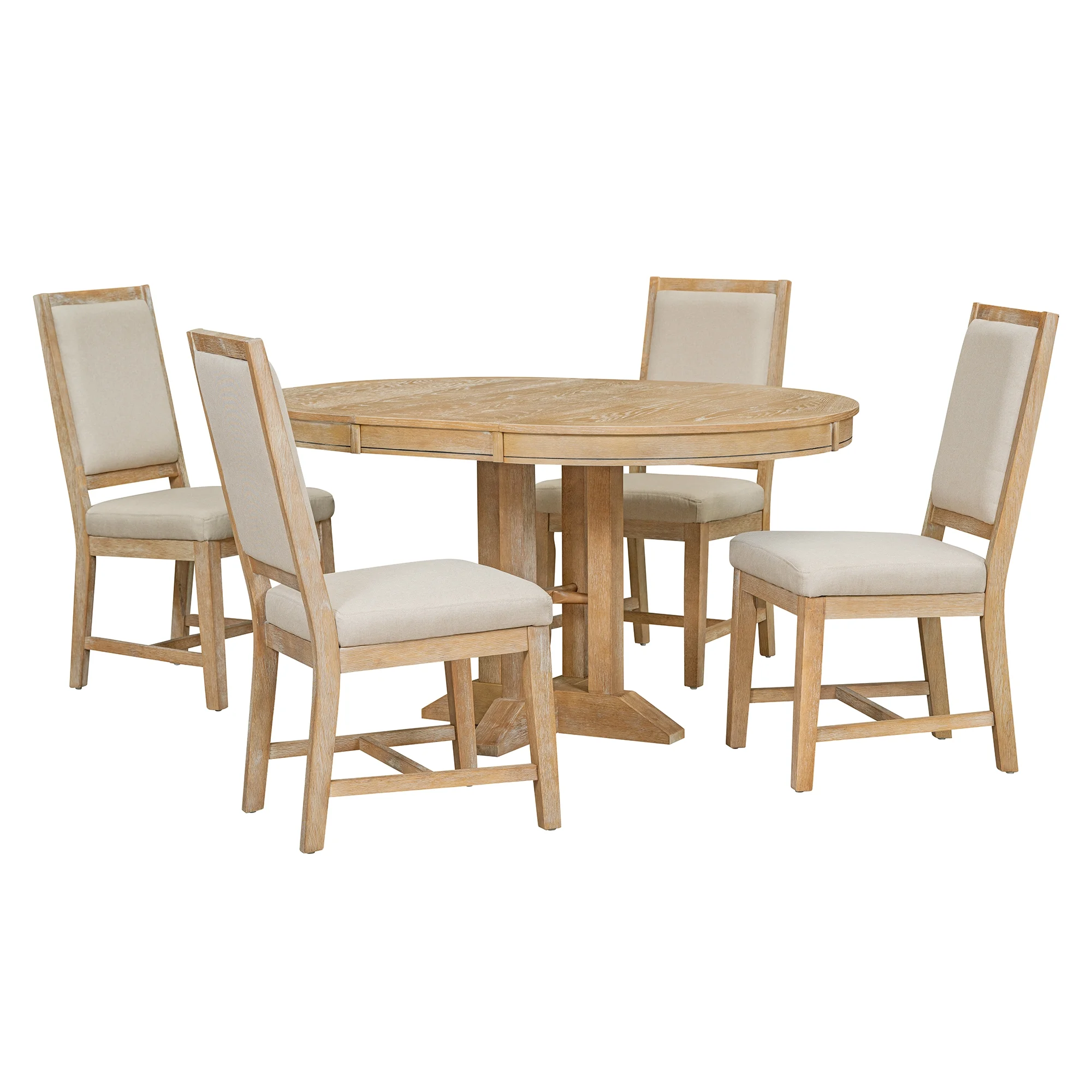 5 Piece Round Dining Table Set, Dining Room Set with Extendable Table and 4 Upholstered Chairs, Wood Dining Table Set for 4, Farmhouse Dining Table Set for Kitchen Dining Room Dorm Apartment, Brown - Image 9