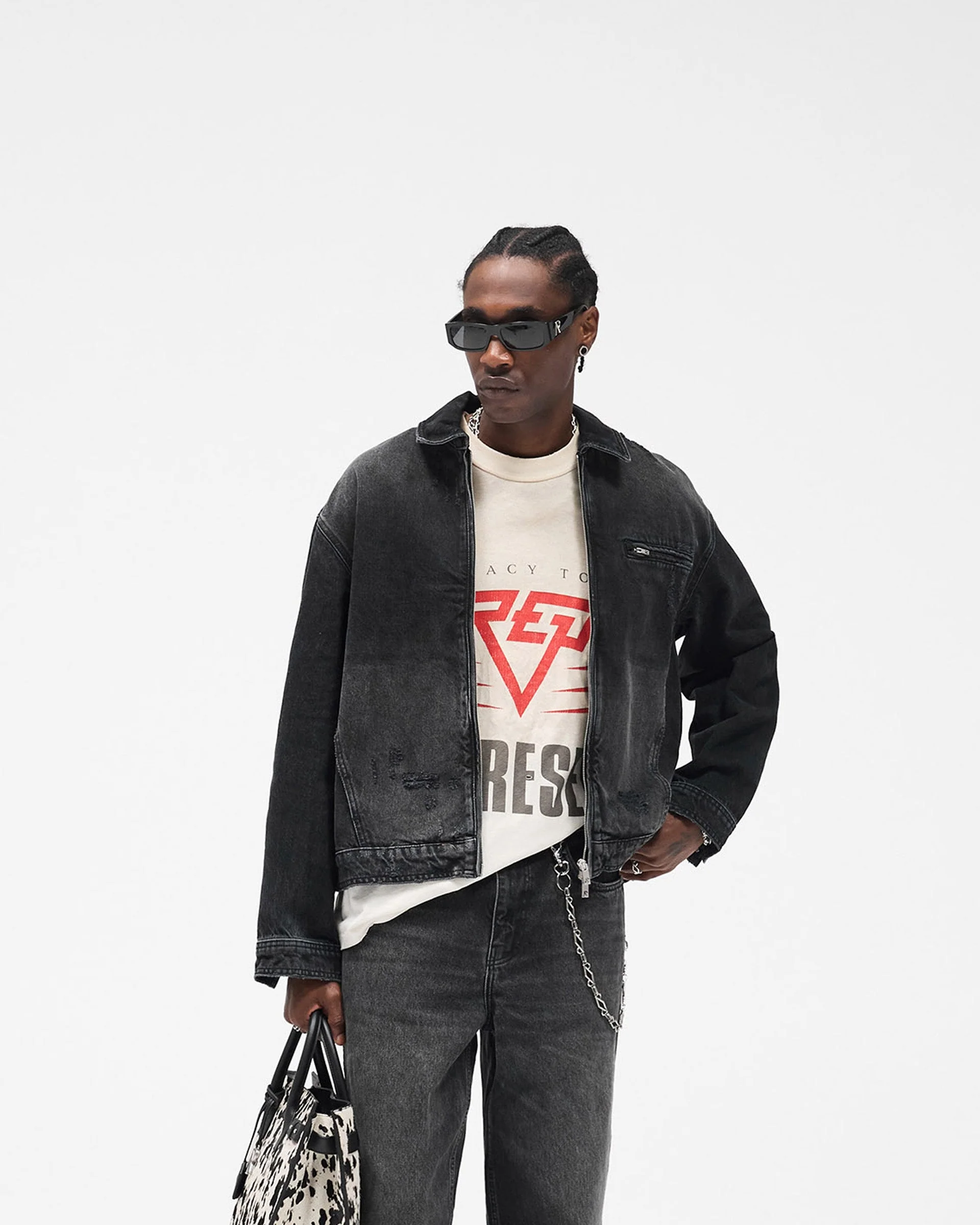 Collared Denim Jacket - Aged Black