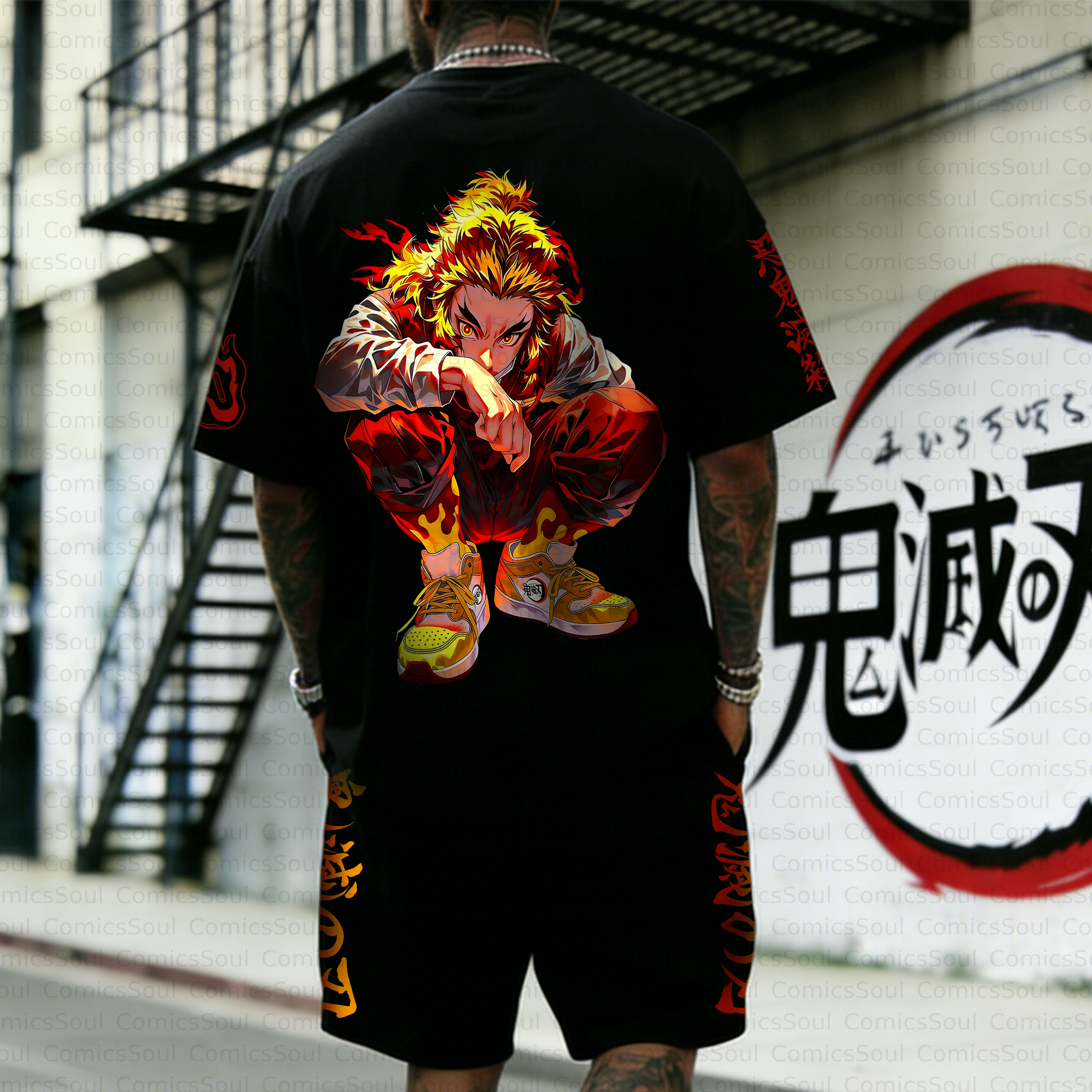 Unisex Anime Inspired Vintage T-shirt& Shorts 2 Pieces Set