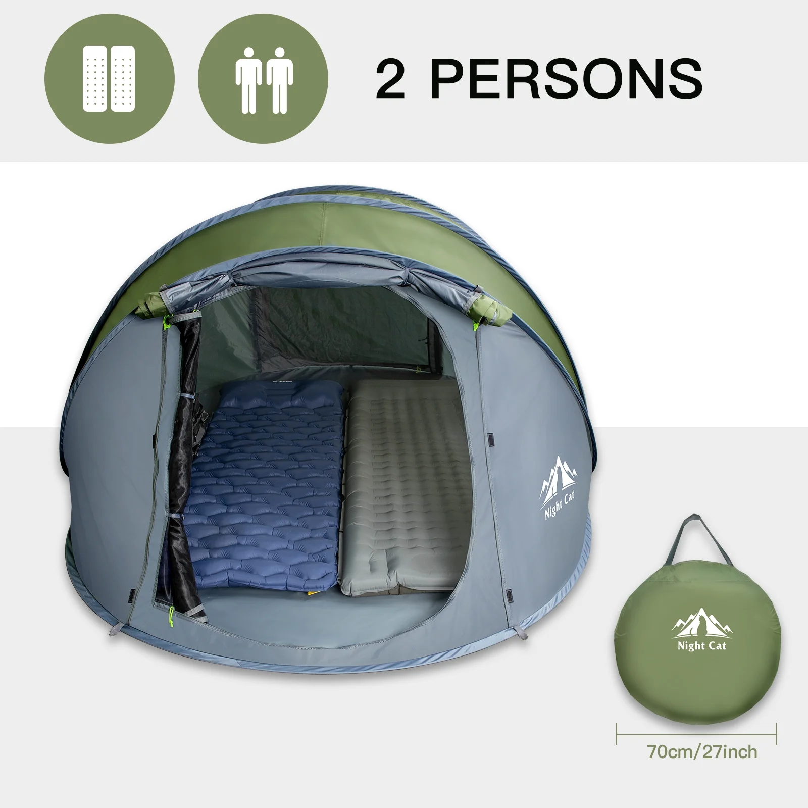 Night Cat Pop-Up Camping Tent with Instant Setup, 2-3 Person Tent Family Hiking - Image 3