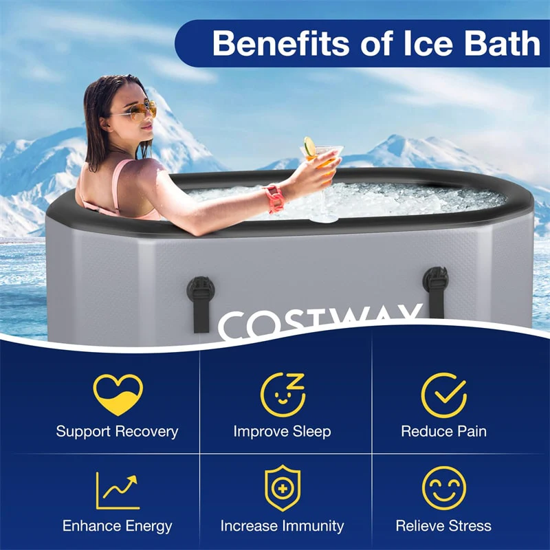 Eletriclife XL 129 Gal Oval Ice Bath Tub Portable Inflatable Cold Plunge Tub, Water Chiller Compatible for Cold Therapy
