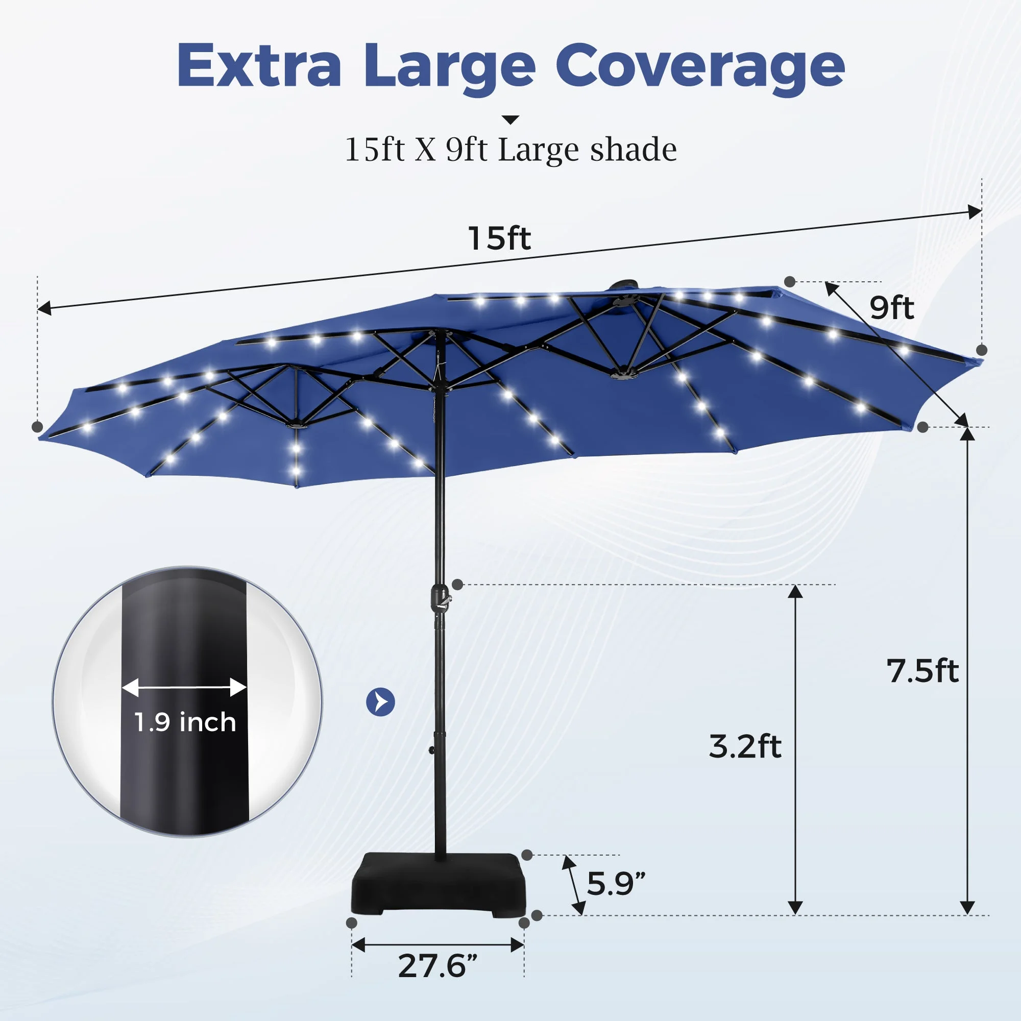 Alpha Joy 15ft Extra Large Outdoor Patio Double-Sided Umbrella with LED Solar Lights & Umbrella Base, Beige - Image 36