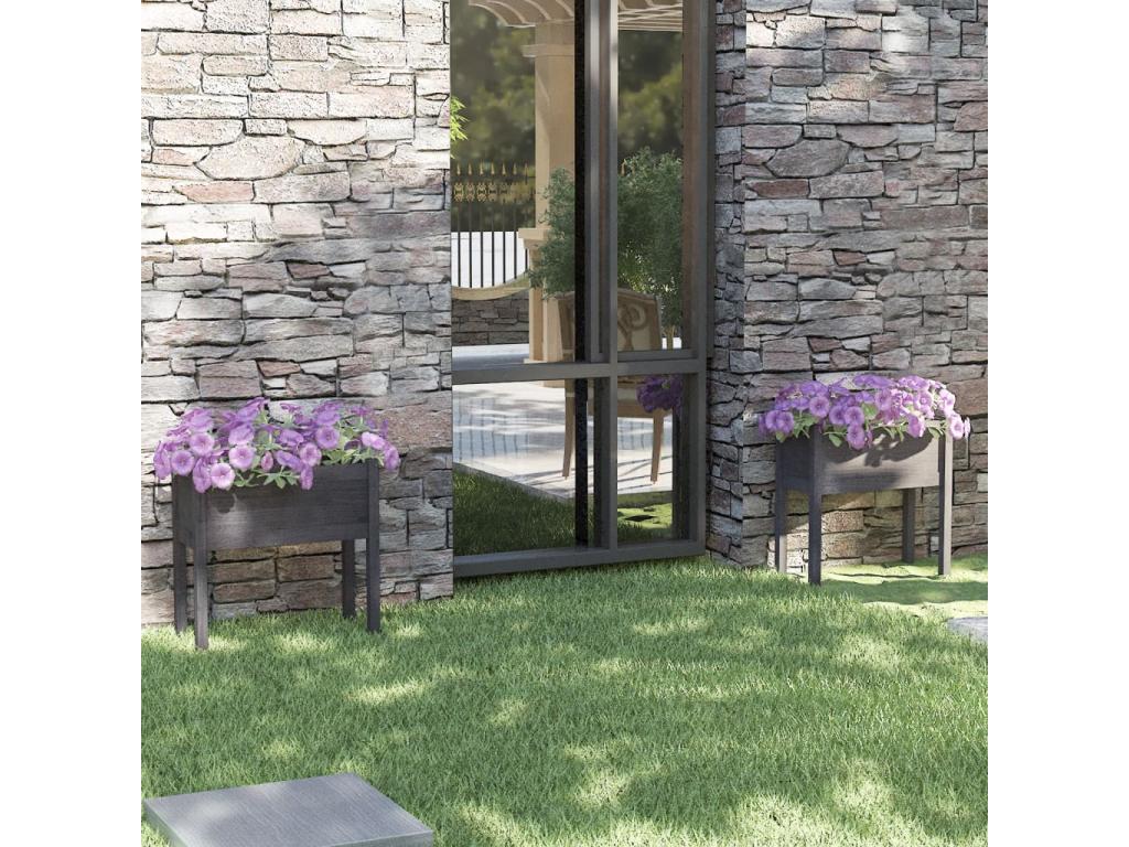 Jardineras 2 unidades madera maciza de pino gris 70x31x70 cm
