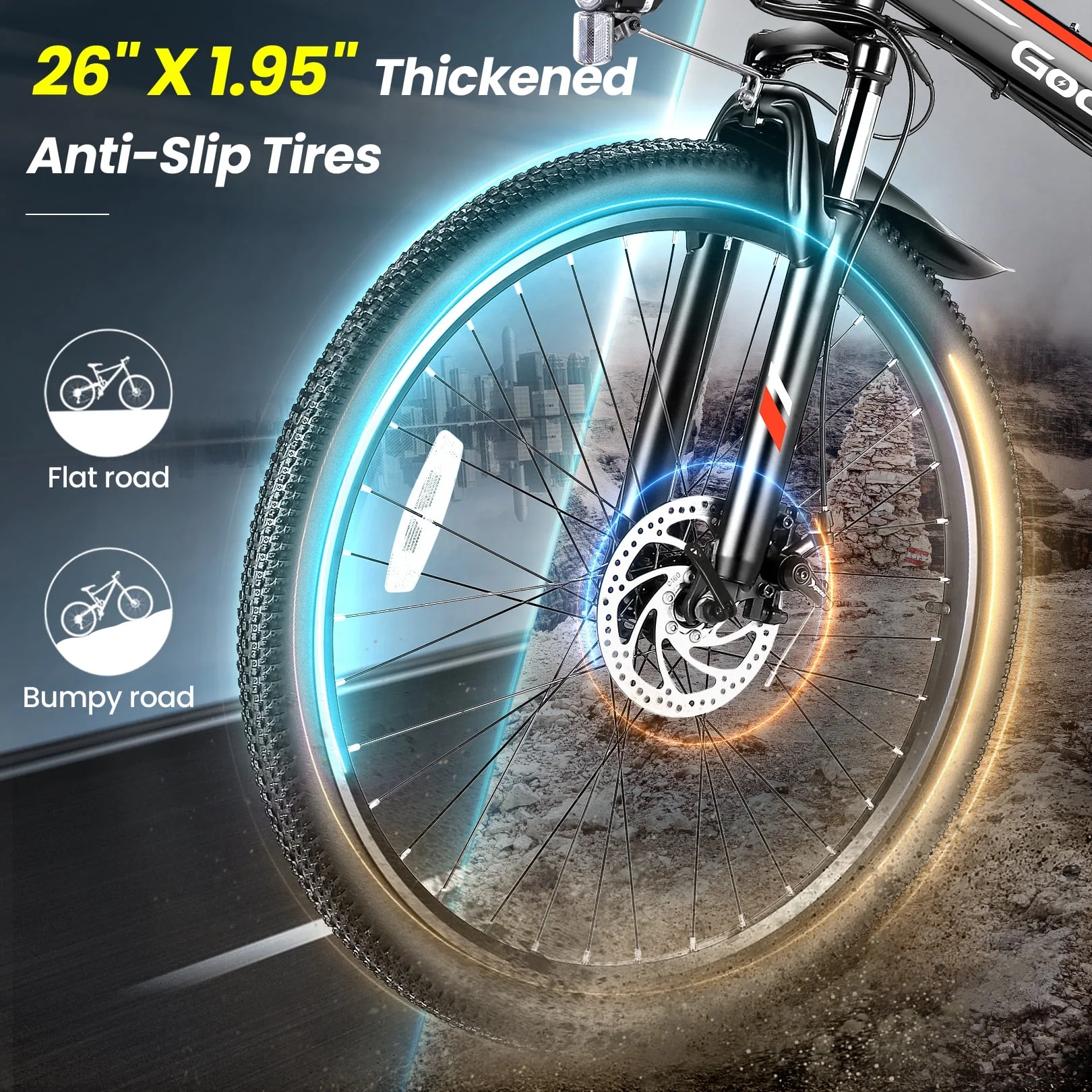 Gocio 26" Folding Electric Bike for Adults, 500W Electric Mountain Bike, Dual shock absorbers, 48V 7.8Ah Battery, Shimano 21 Speed, UL2849 - Image 8