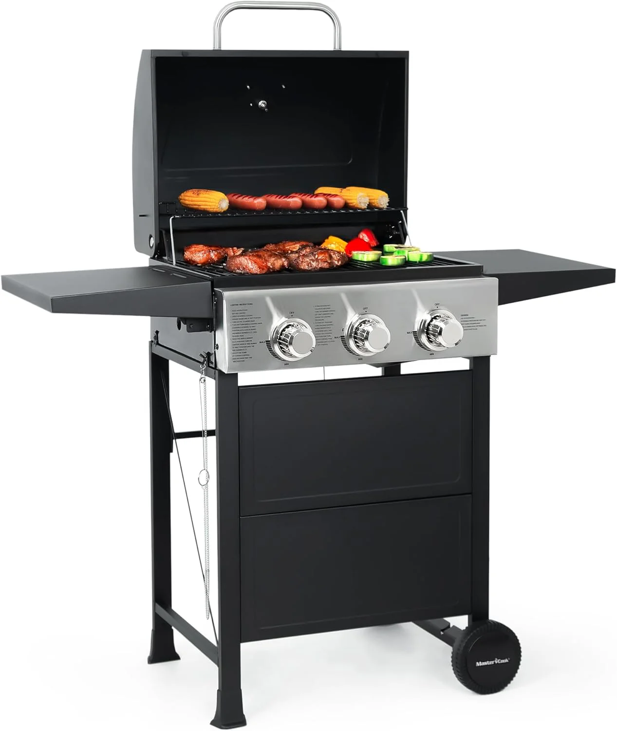 MASTER COOK 3 Burner BBQ Propane Gas Grill 472 Sq. In. Cooking Area 30,000 BTU Stainless Steel
