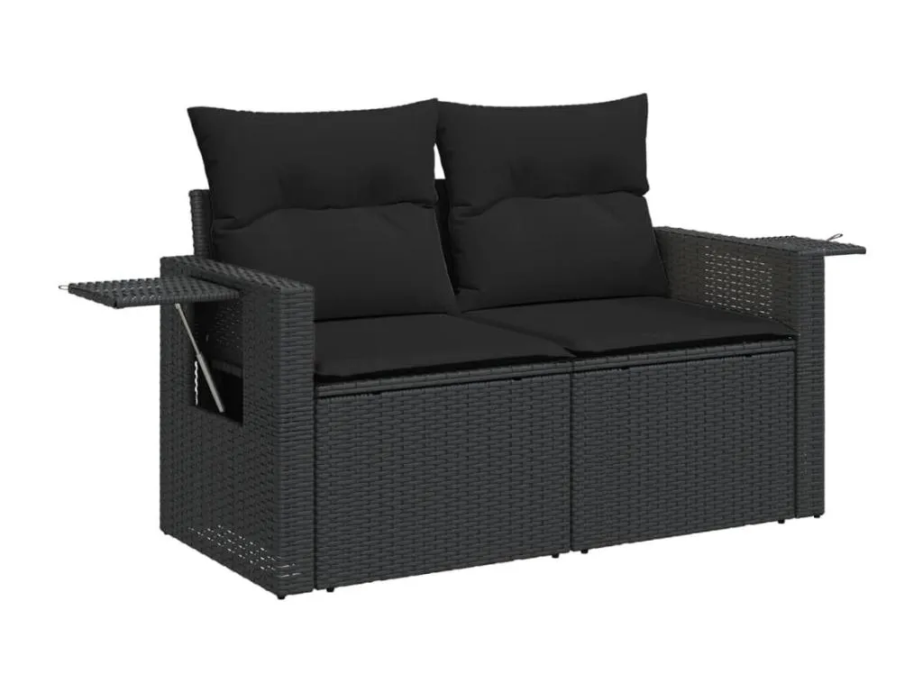 Set de sofás de jardín 12 piezas cojines ratán sintético negro 25158peop