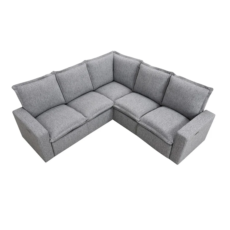 Linen Upholstered Power Recliner L-Shaped Sectional Sofa with USB Port - Soft Home Theater Seating for Living Room
