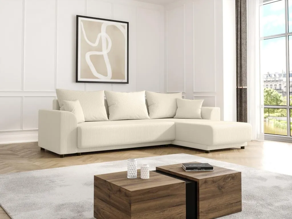 Sofá rinconera y reversible de pana beige Micasacool