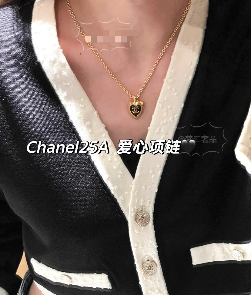 Chanel Black Enamel Love Heart Pendant Necklace - Original Replica Club