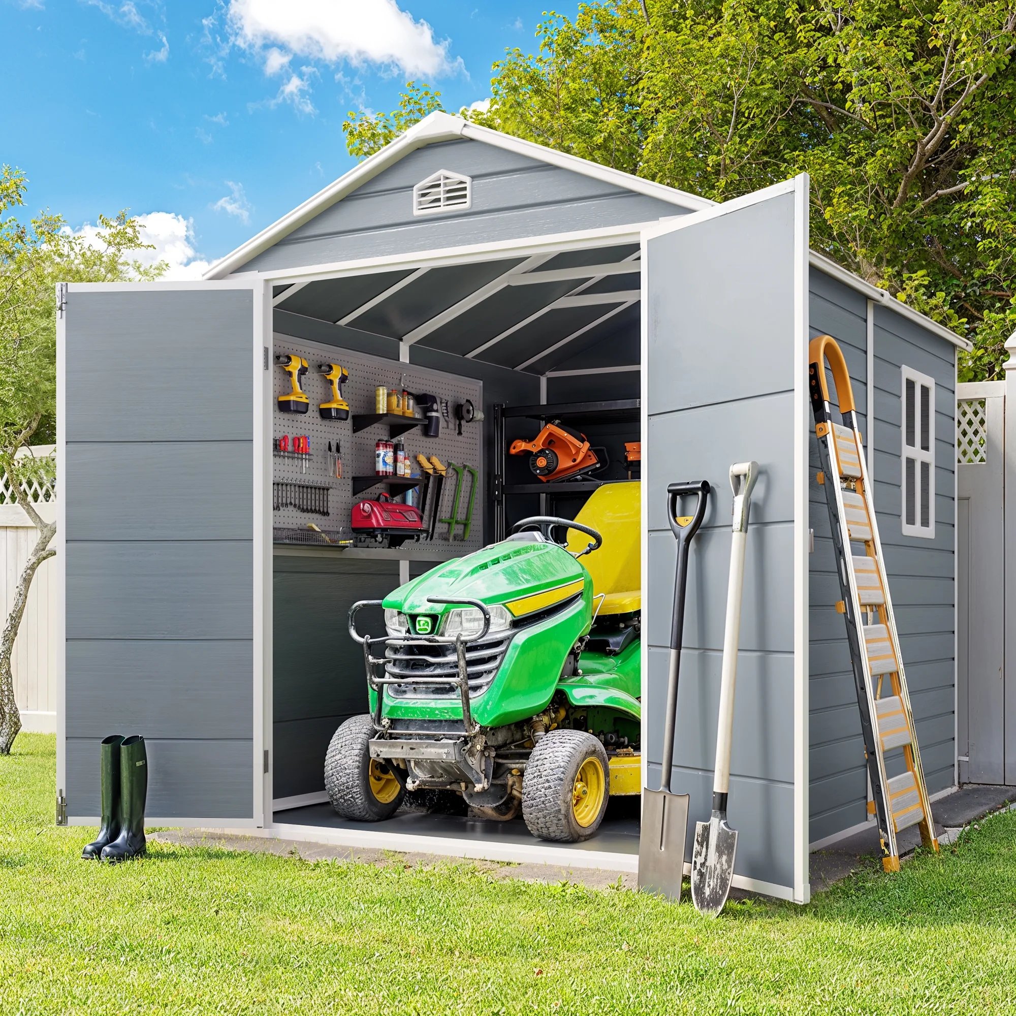 6x4 FT Resin Storage Shed, Lofka Plastic Outdoor Shed with Heavy Duty Floors, 135.6 cu ft, Colorfast, Side Window, Double Lockable Doors for Garden Backyard