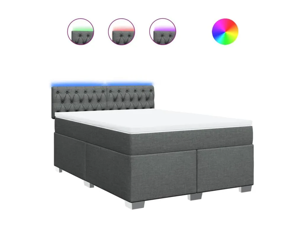 Cama box spring con colchón tela gris oscuro 160x200 cm edu3518574