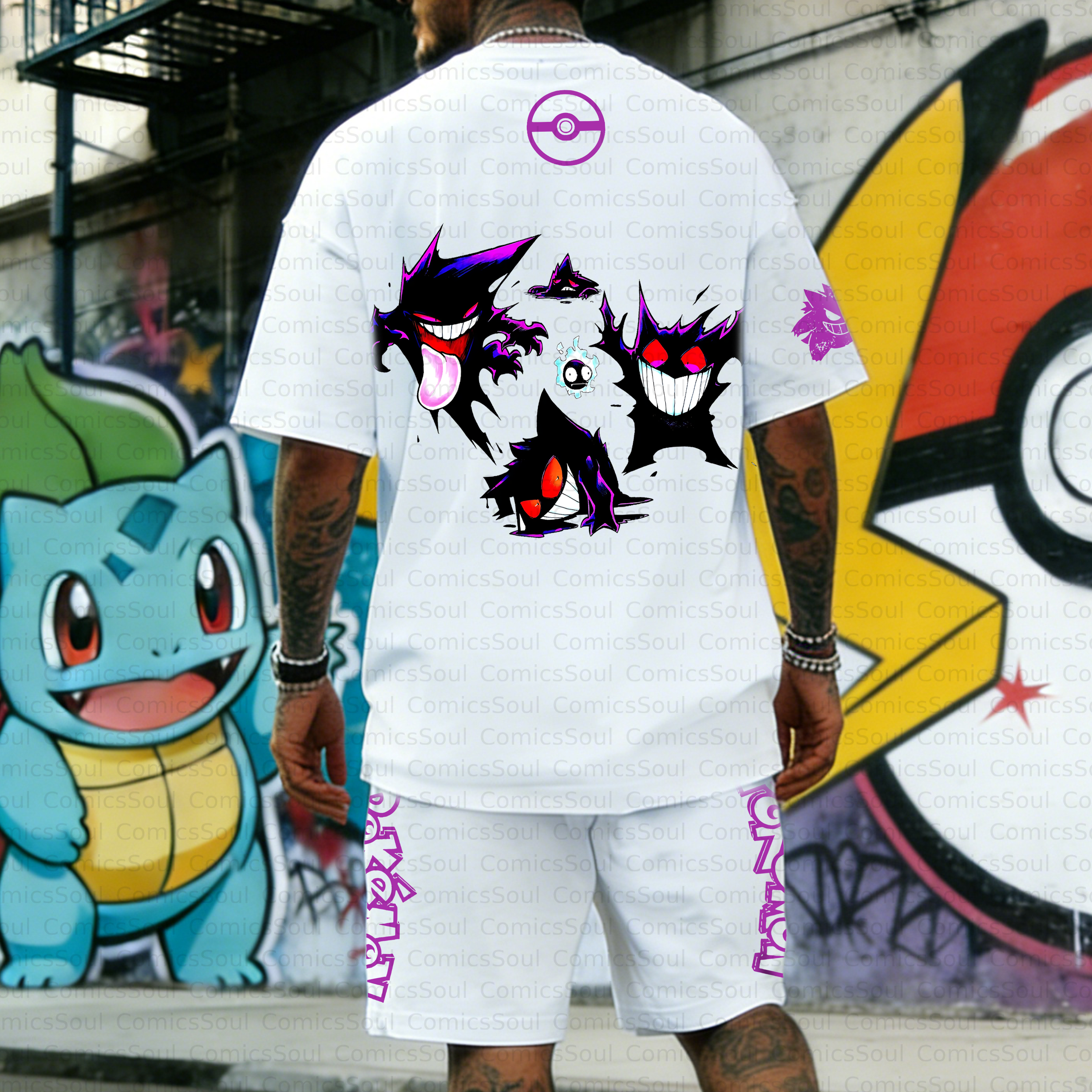 Unisex Anime Inspired Vintage T-shirt& Shorts 2 Pieces Set