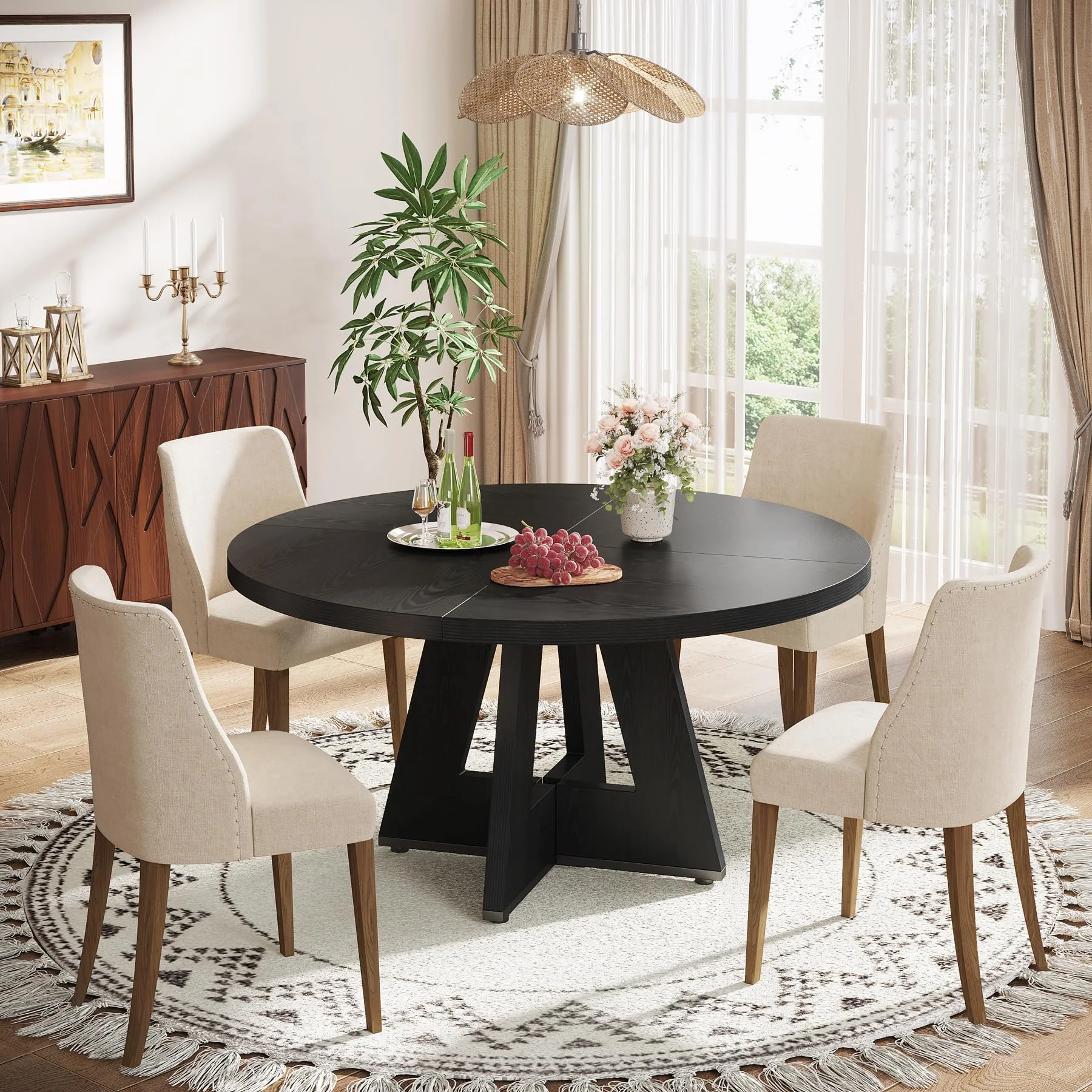 Tribesigns Round Dining Table for 4, Grey Kitchen Table 47 Inch Farmhouse Wood Kitchen Dinning Table for Kitchen Living Room - Image 11