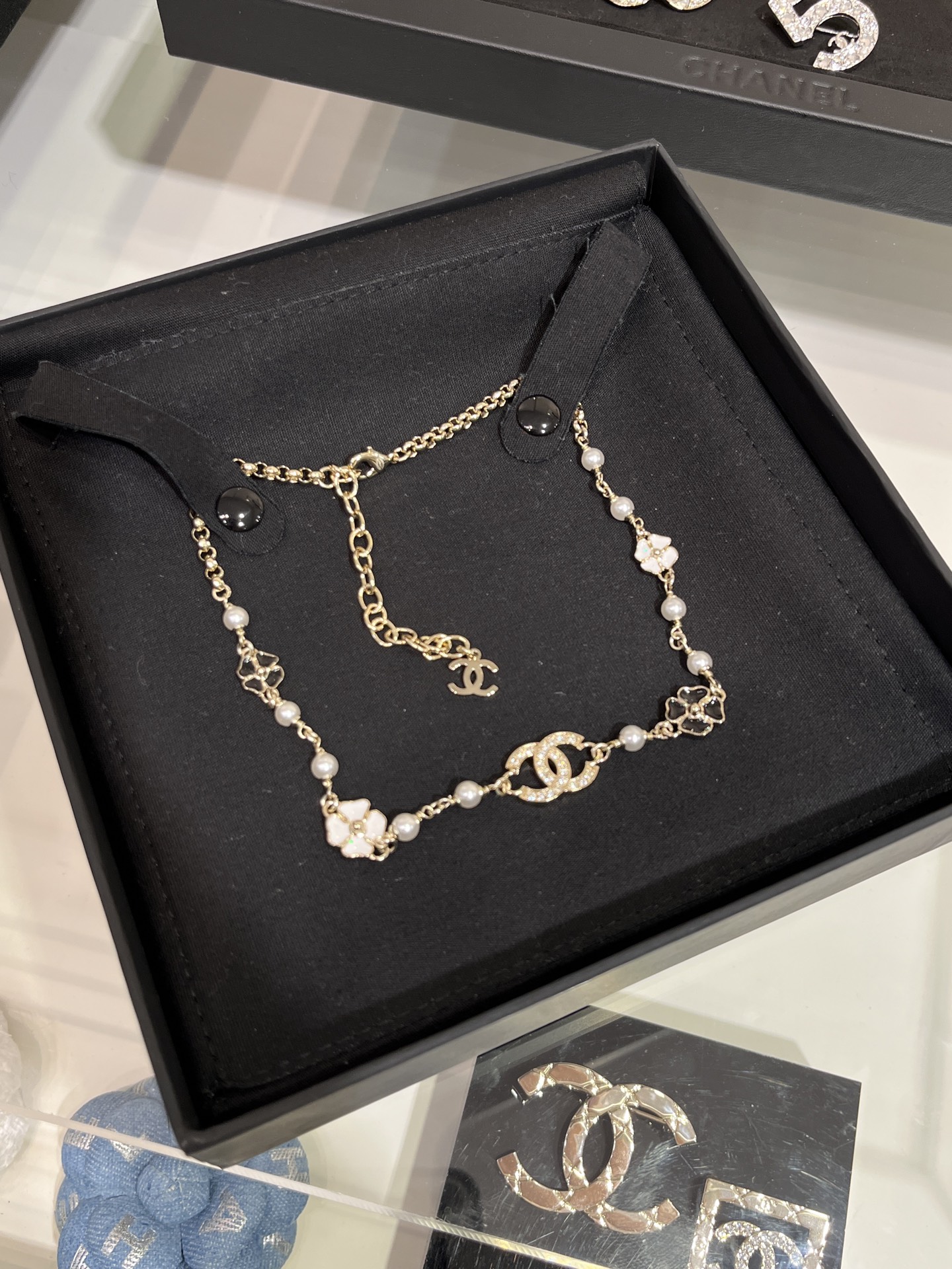 Dainty Chanel Enamel Camellia Necklace - Original Replica Club