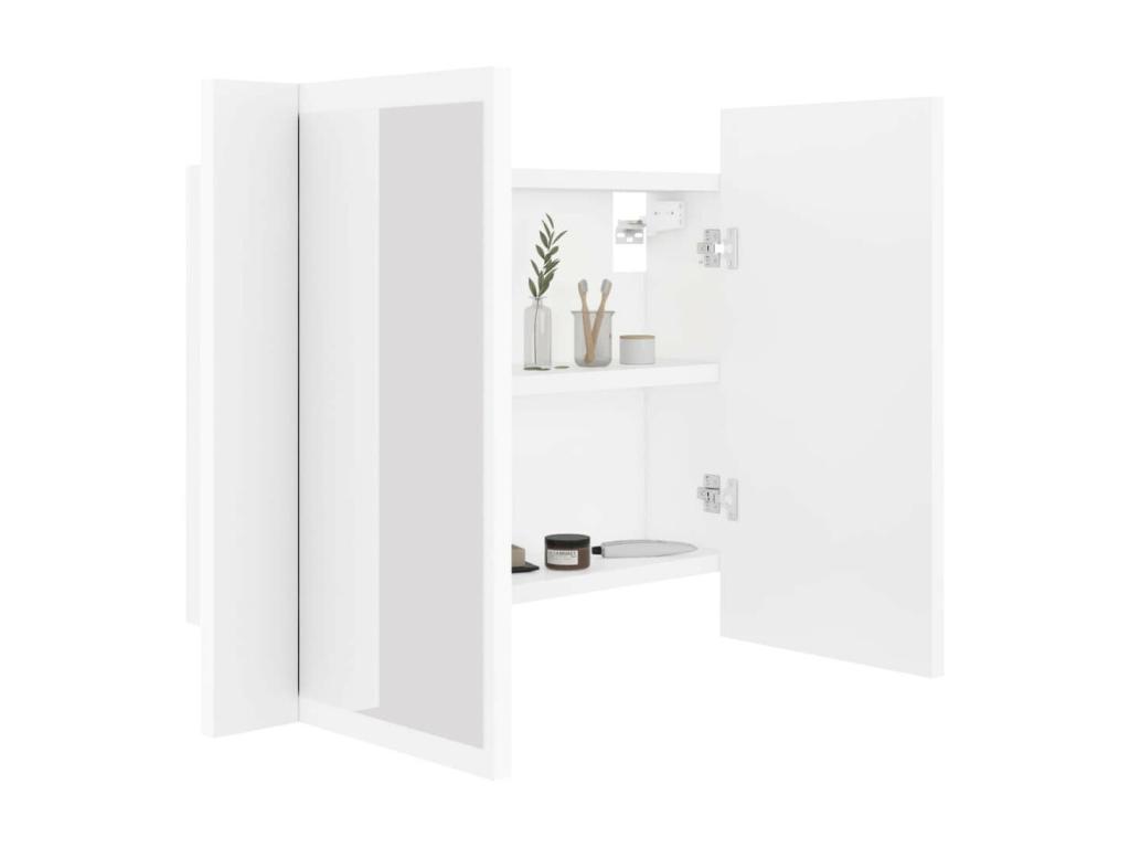 Armario espejo de baño con luz LED acrílico blanco 60x12x45 cm