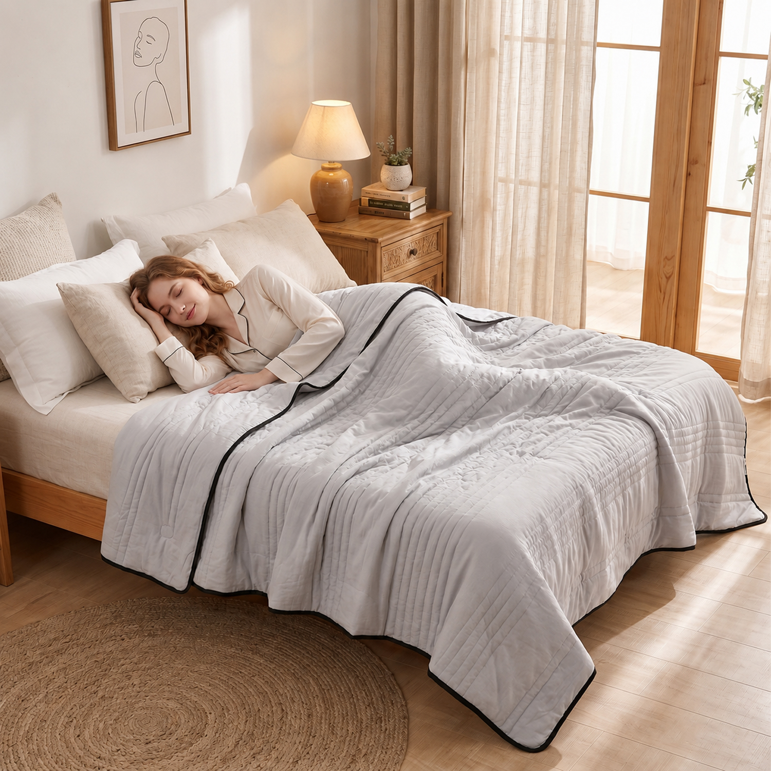 Premium Pure Color Washed Cotton Summer Quilt Soft Breathable Skin Friendly Lightweight Quilt for Daily Rest and Decoration