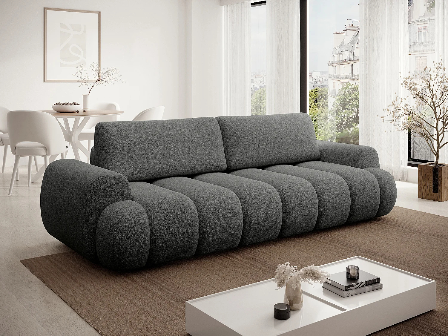 Sofá cama 4 plazas en tejido gris FRIDORA