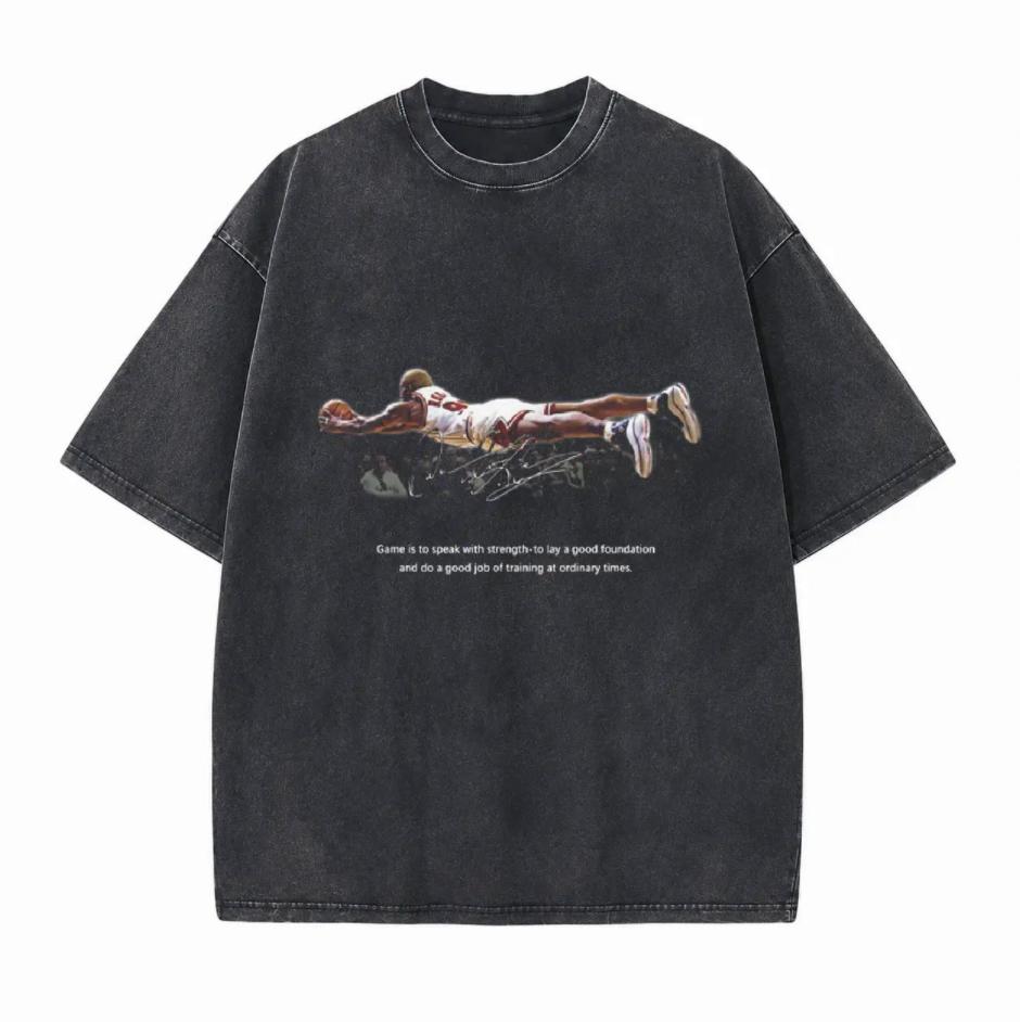Retro Athletic Action Graphic Printed Unisex Washed T-Shirt