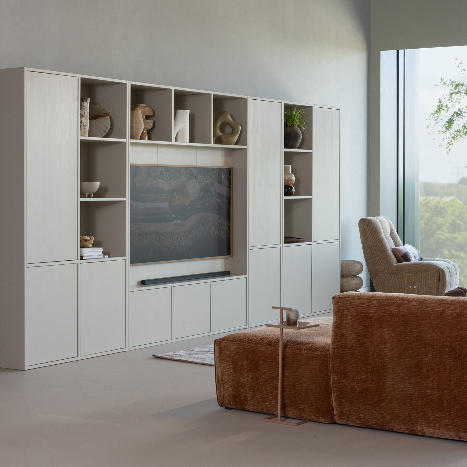 WOOOD Meggy Tv Opbergkast - Grenen hout - Dust Grijs - 215x160x40