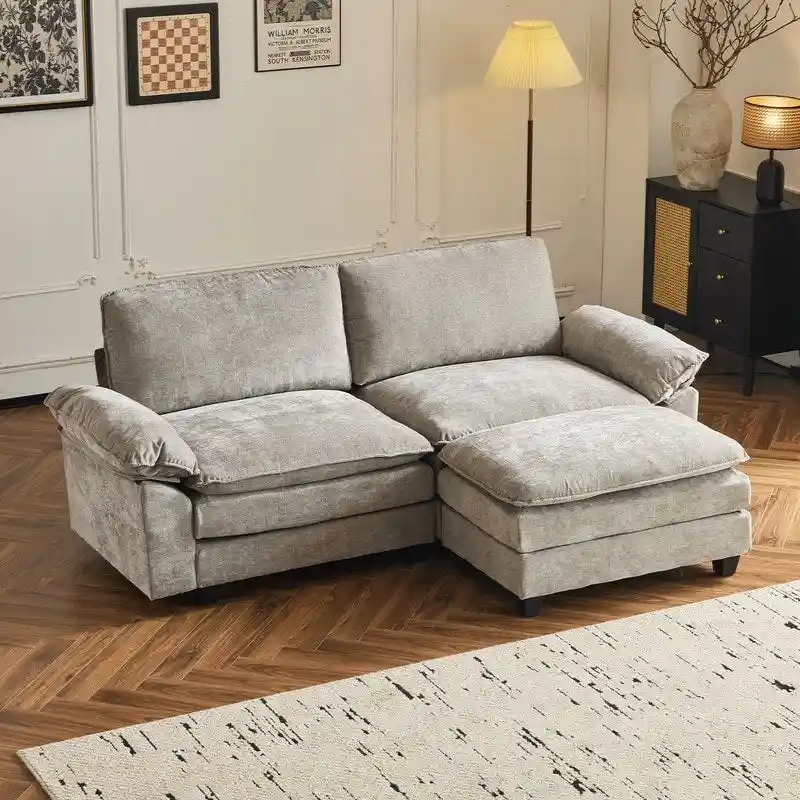Chenille Two-Seater Sofa with Footstool - 2+1 Indoor Double Bag, Dimensions: 217*141*85
