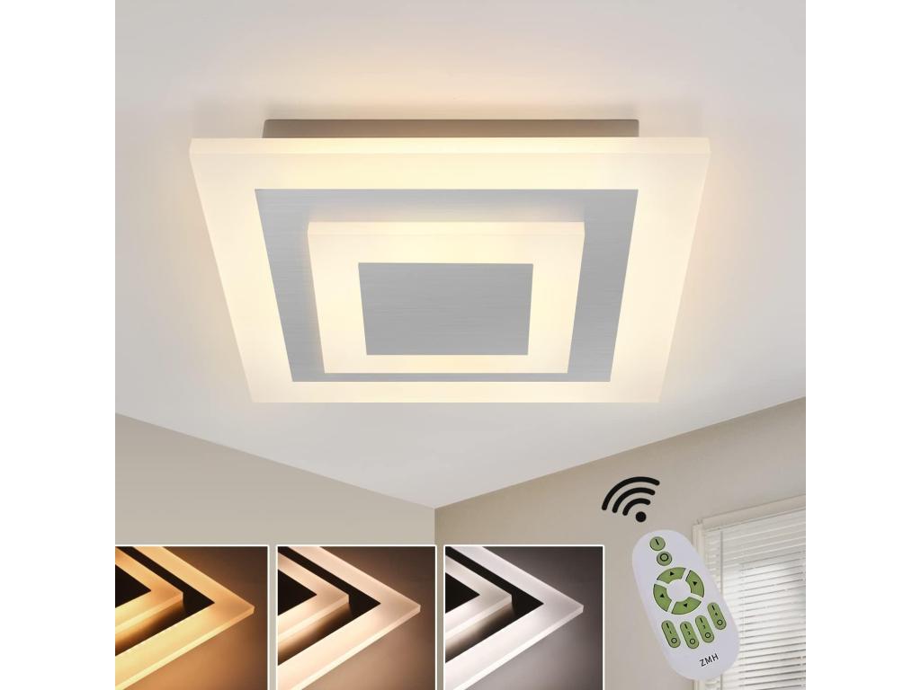 Mubdelu, lámpara de techo LED, lámpara de techo para sala de estar - lámpara para sala de estar de 23W regulable con mando a distancia, de 30 cm, de acrílico, lámpara para dormitorio de diseño moderno, sin escalones, cuadrada para dormitorio, cocina,