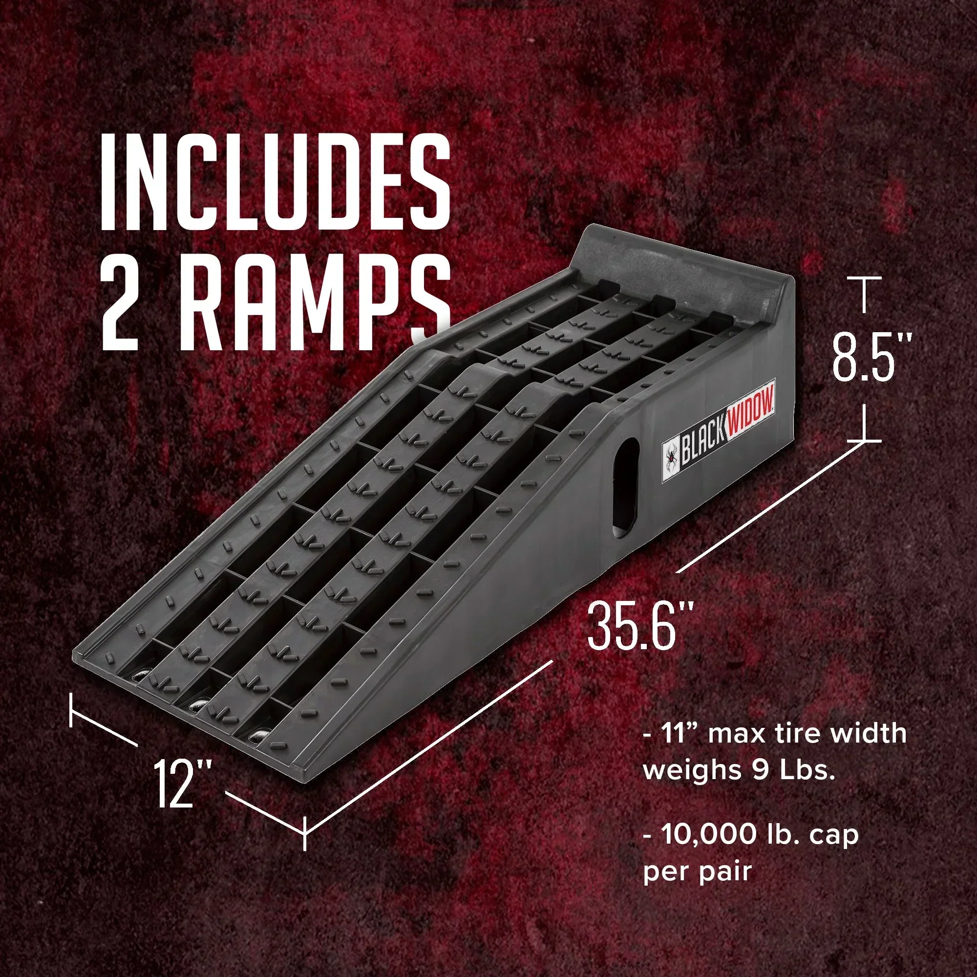 Black Widow Plastic Car Service Ramps, 6.25in Lift, 12in W, Pack Of 2, 10,000 lbs Capacity Per Pair - PSR295 - Image 3 Black Widow Plastic Car Service Ramps, 6.25in Lift, 12in W, Pack Of 2, 10,000 lbs Capacity Per Pair - PSR295 - Image 3