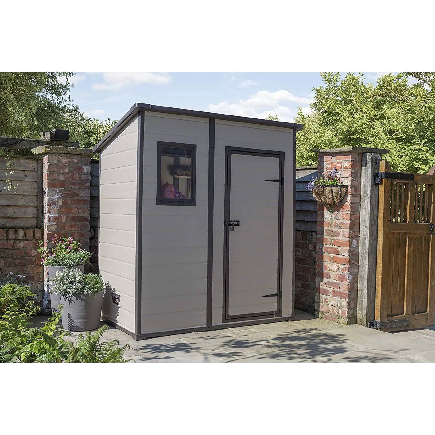 WAYFAIR Keter Manor Pent Outdoor Garden Storage Shed, Beige/Brown, 6 X 4 Ft