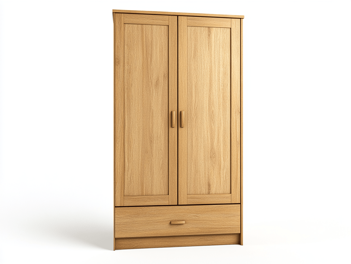 Armario en madera de roble claro con dos puertas y un cajón, material madera, tamaño: 90x50x180 cm