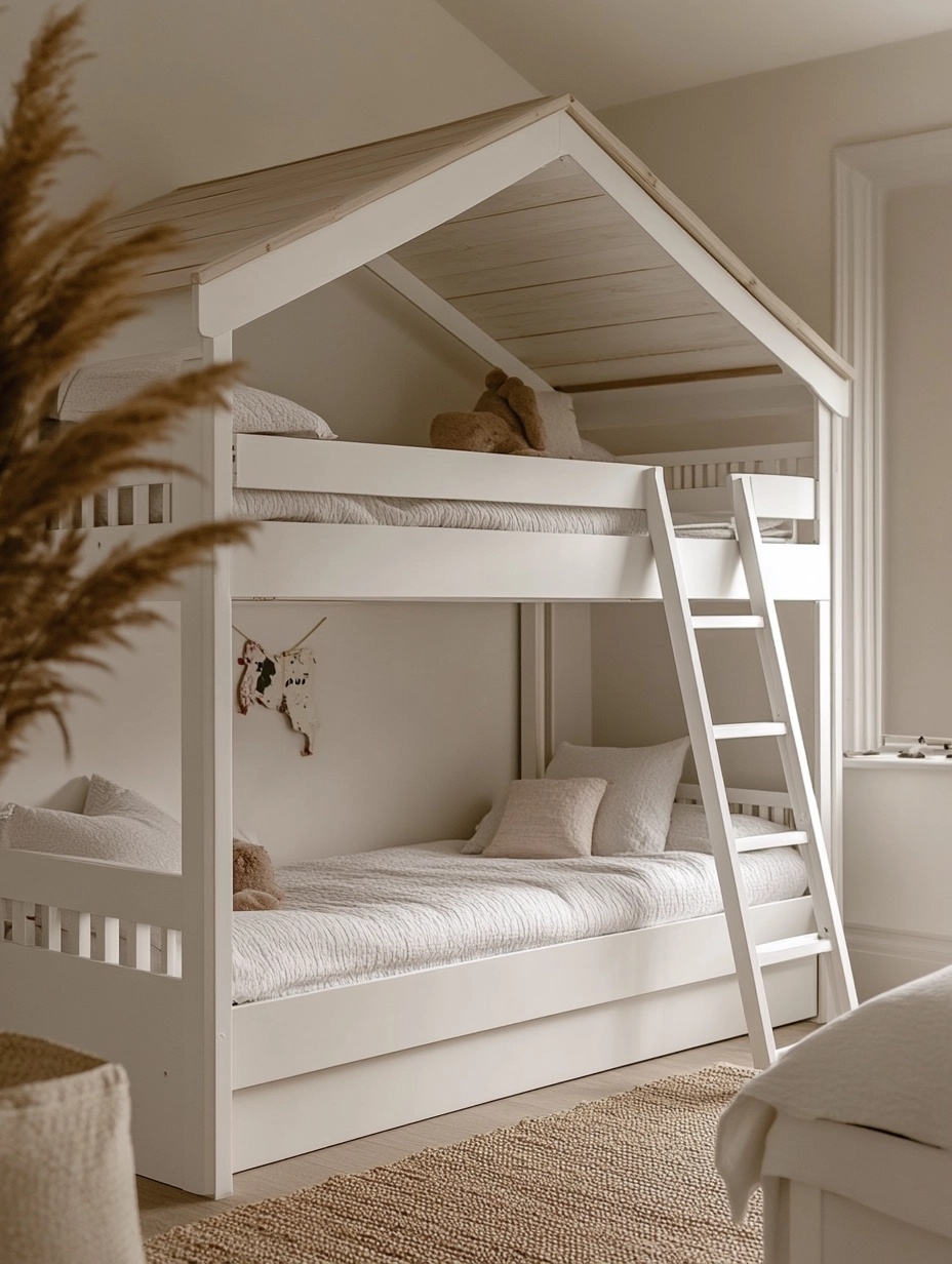 Litera cabaña forma cabaña,blanca,pino,dormitorio infantil,196x200x96 cm