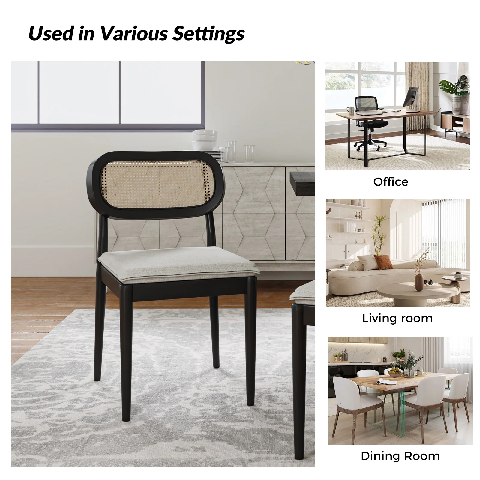 Rattan Dining Chairs Set of 2 Wooden Armchairs Removable Cushion Home Kitchen Restaurant Acorn - Image 16