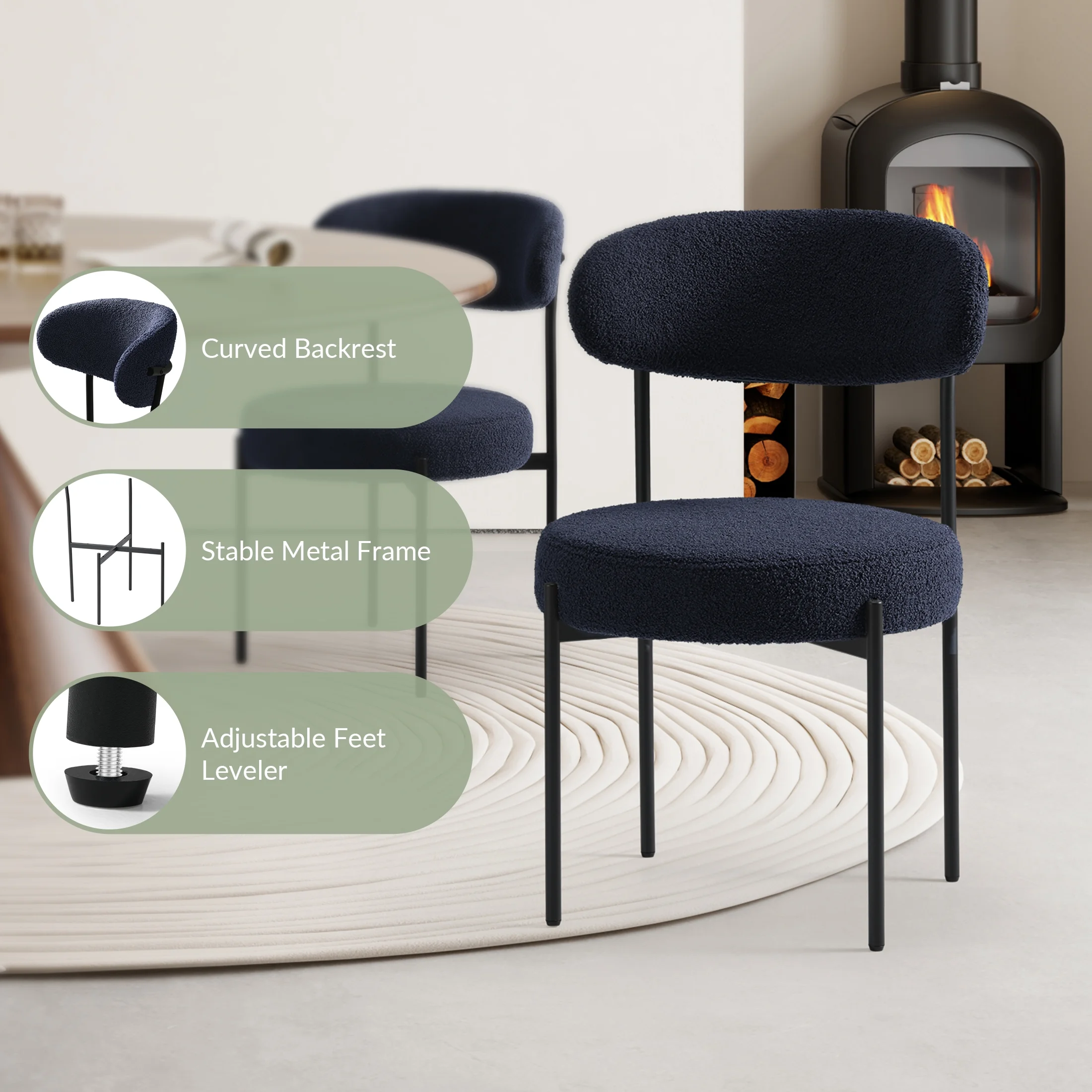 WestinTrends Alexandria Mid-Century Modern Upholstered Sherpa Round Dining Chairs (Set of 4), Sunset Gold - Image 49