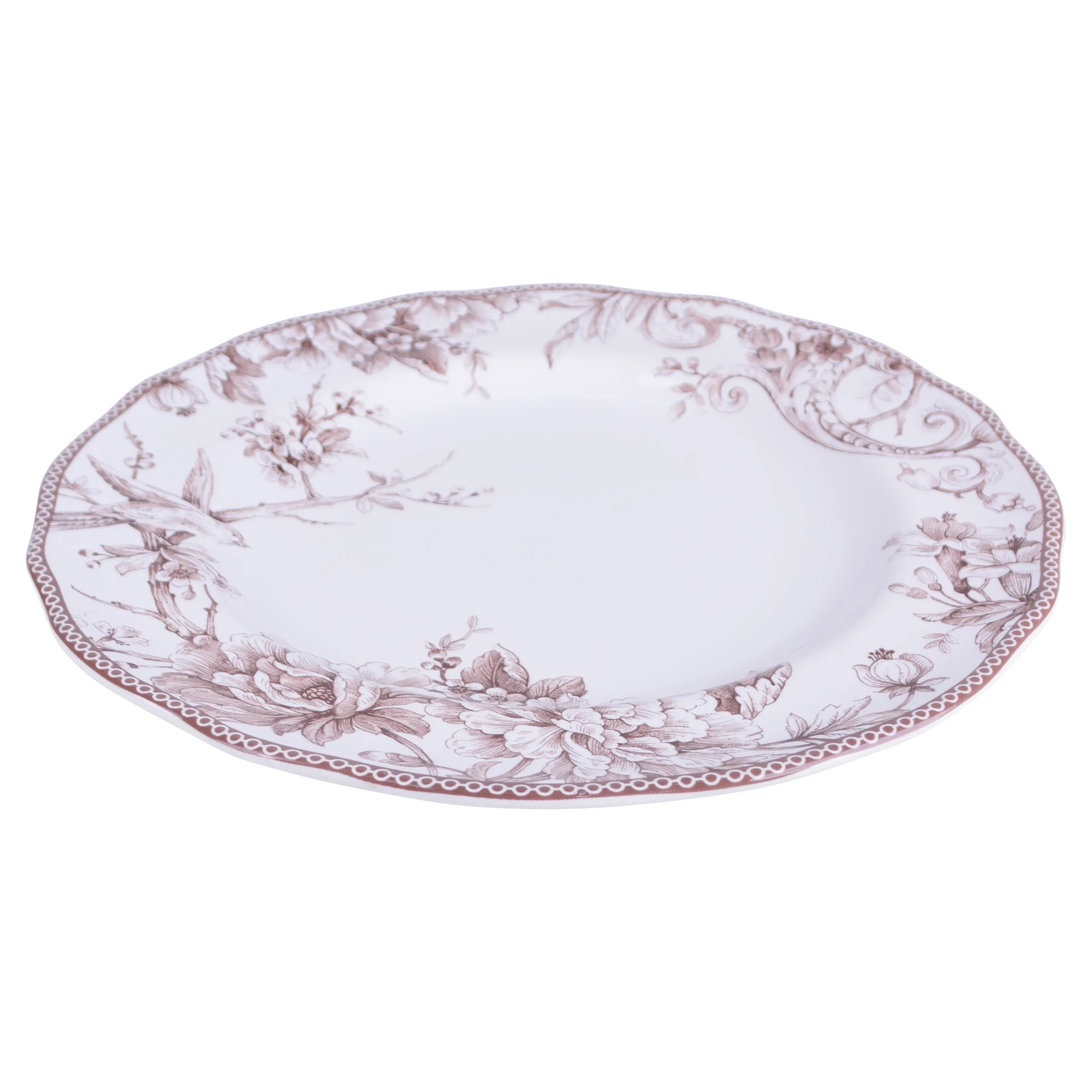 222 Fifth Adelaide Brown on White Porcelain 12 Piece Dinnerware Set, Plates & Bowls, Service for 4 - Image 9