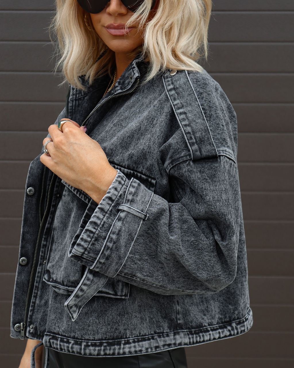 Own It Mineral Wash Denim Jacket - Black - Se7enfashion