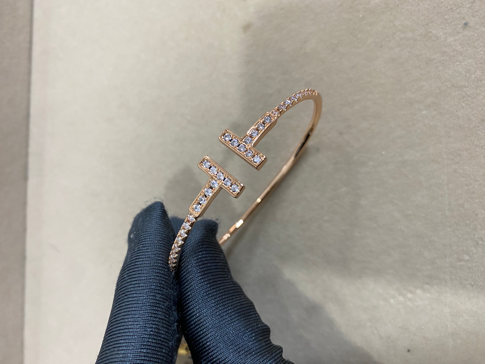 Tiffany Diamond Paved Double T Bangle Bracelet - Original Replica Club