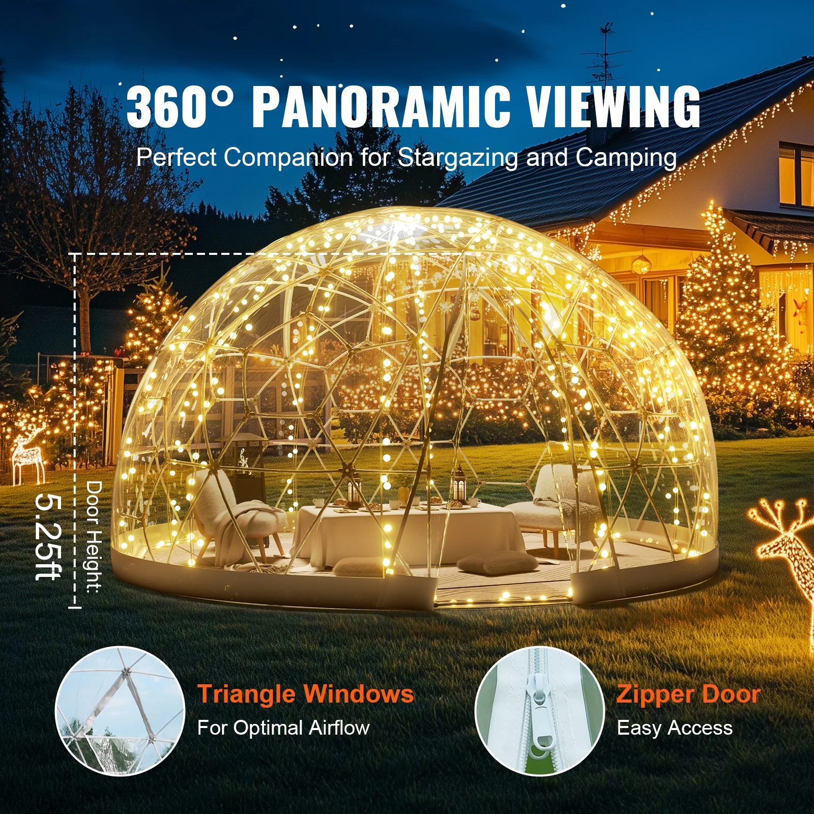 KFFKFF Outdoor Dome Shelter, 9.5 FT Clear PVC Garden Tent, Waterproof Geodesic Dome Tent with Window for Patio, Backyard Dining, and Parties - Image 9