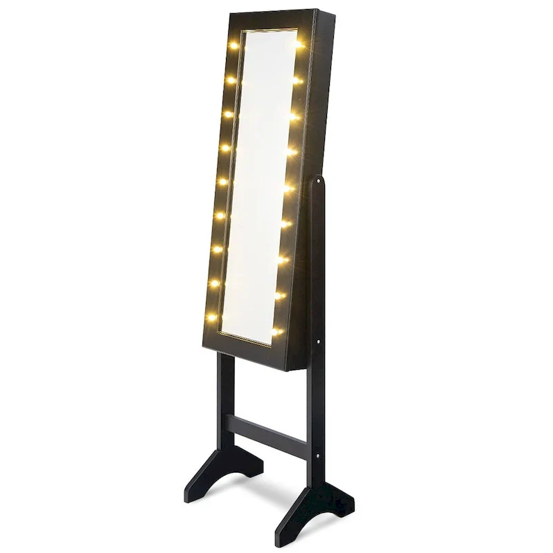 Costway Black Mirrored Jewelry Cabinet Organizer with 18 LED Lights