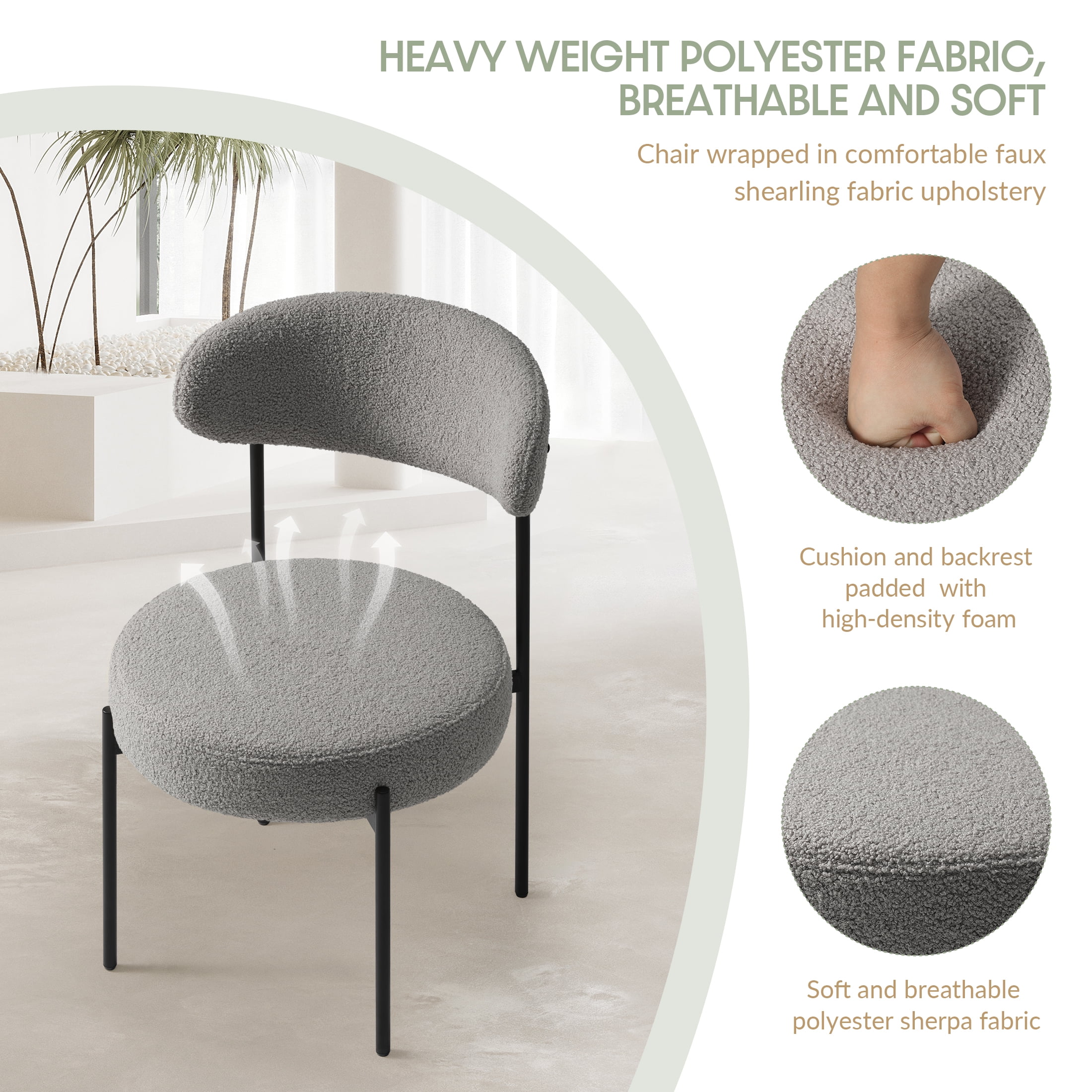 WestinTrends Alexandria Mid-Century Modern Upholstered Sherpa Round Dining Chairs (Set of 4), Sunset Gold - Image 25