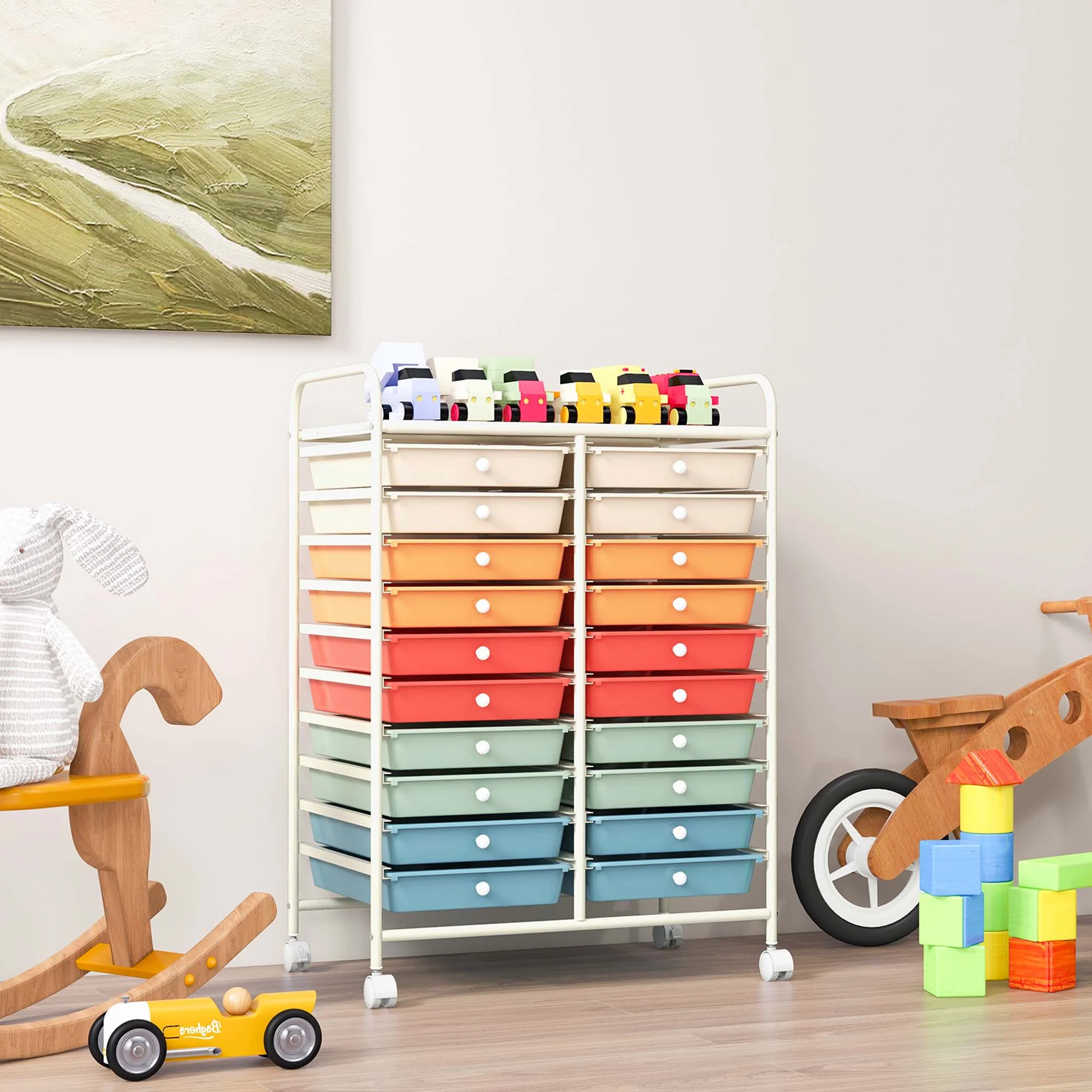 Costway 20 Drawer Rolling Storage Cart Tools Scrapbook Paper Office School Organizer Yellow - Image 28