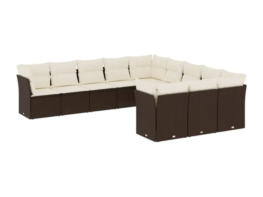 Set de sofás de jardín 11 pzas cojines ratán sintético marrón