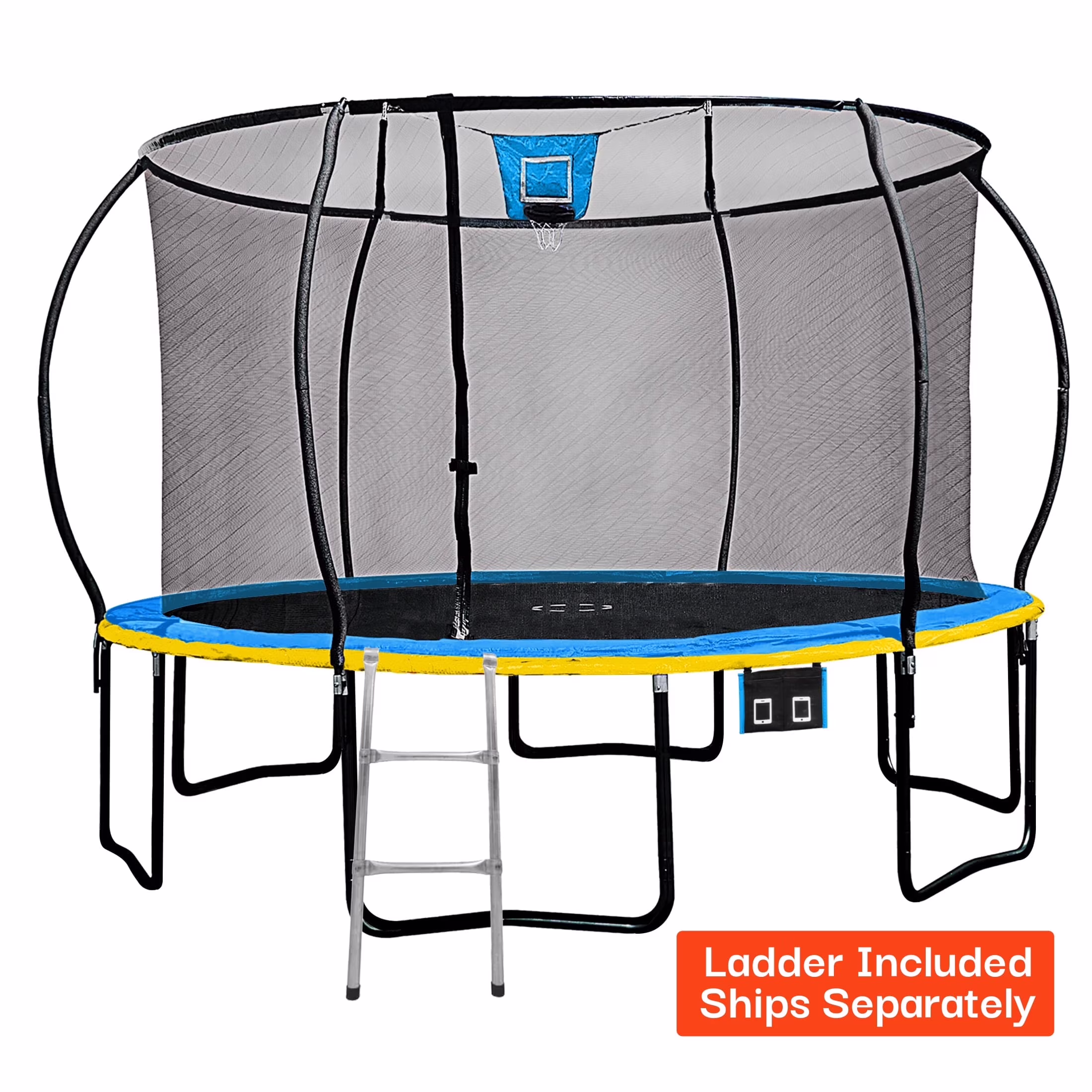 Sportspower Bounce Pro 14ft Trampoline Enclosure Net W/ Basketball Hoop, Ball Ladder(14')