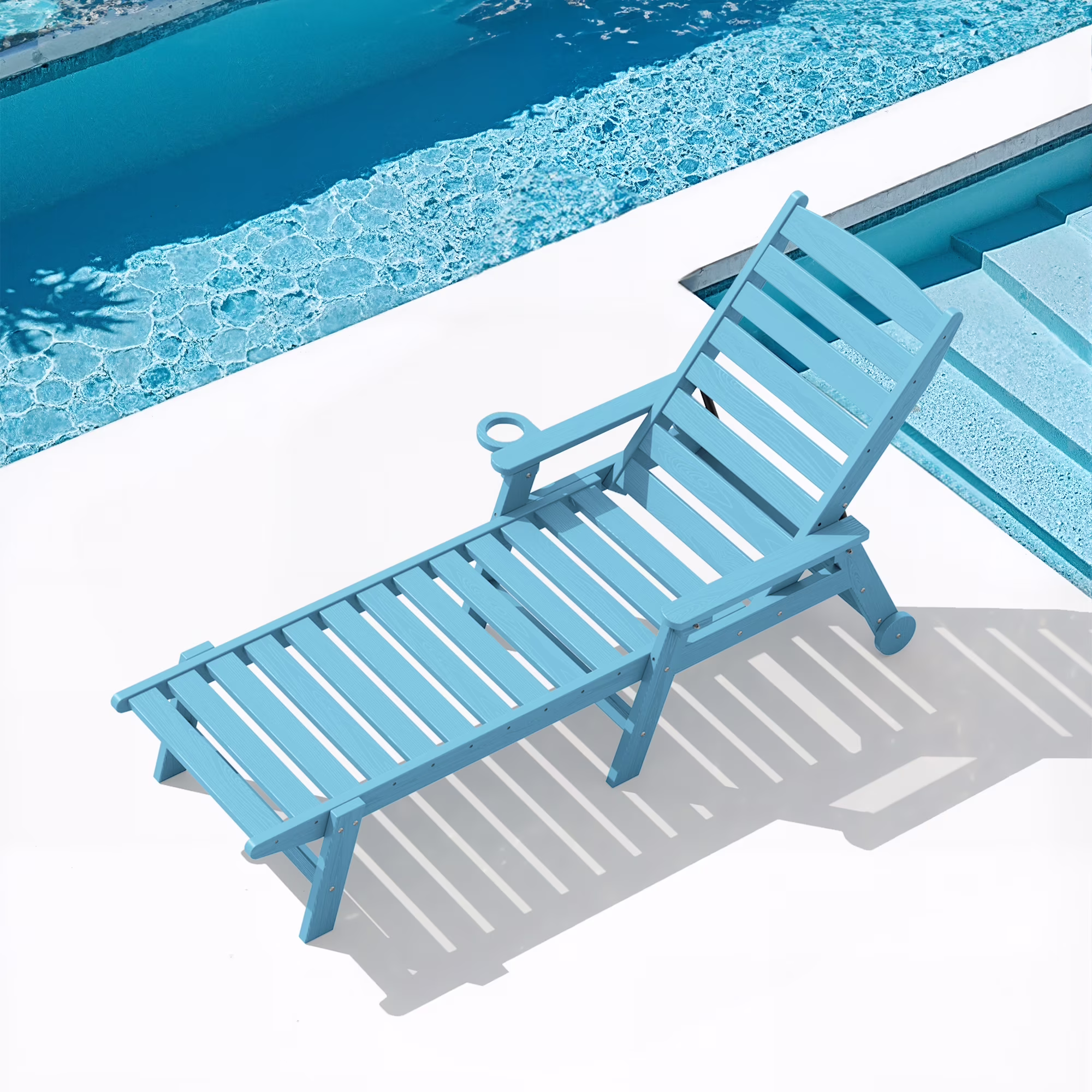 SERWALL Patio Chaise Lounge Chair, 78'' HDPE Outdoor Lounge Chair 5 Positions Pool Lounger Navy Blue - Image 15