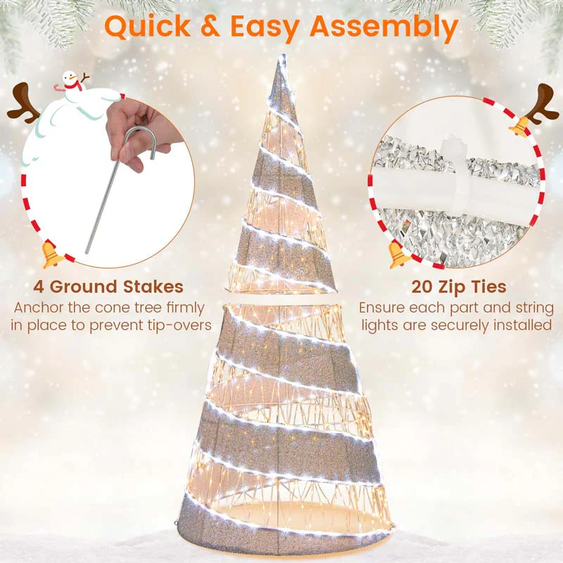 Eletriclife 5 Feet Pre-lit Christmas Cone Tree with 300 Warm White and 250 Cold White LED Lights